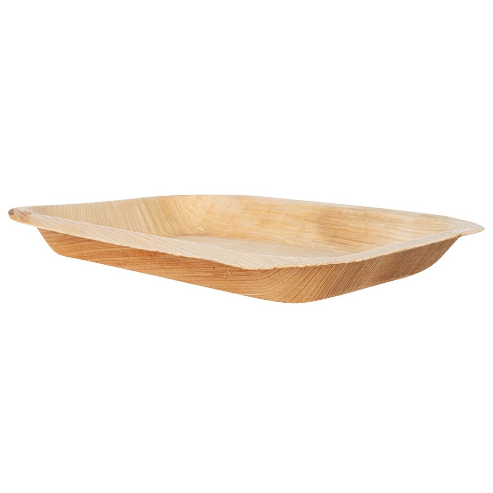 Restaurantware Indo 9.3 x 6.3 Inch Rectangle Palm Leaf Plates - 100 Pack Eco-Friendly, Microwavable & Freezable Areca Palm Leaf Dinner Plates for Hot & Cold Foods | Perfect for Parties, Picnics, Catering & Sustainable Dining