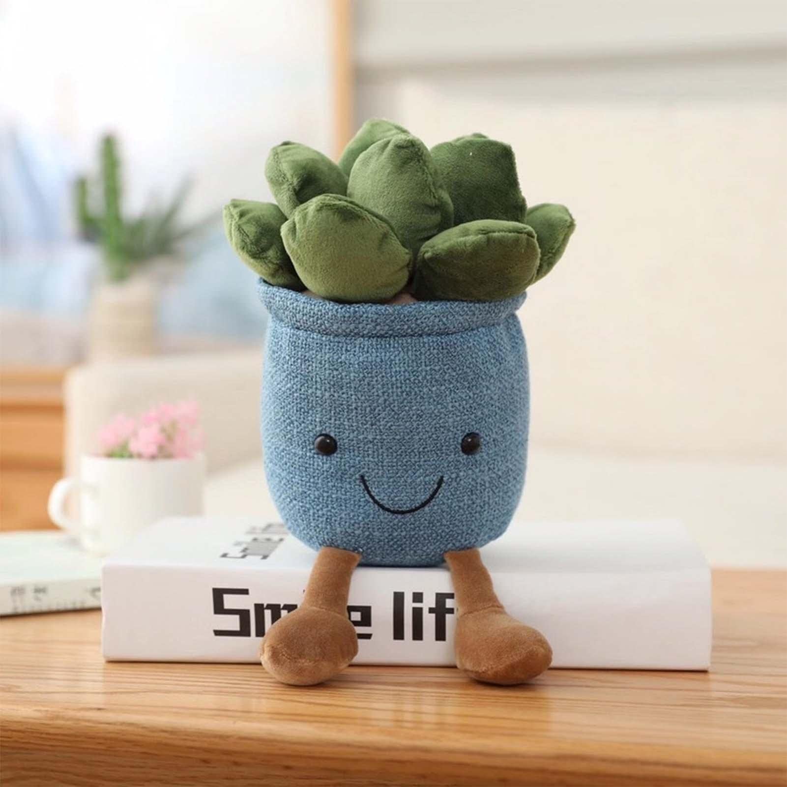 9 Inch Succulent Plush Toy - Soft Cactus Stuffed Animal Pillow | Adorable Simulation Potted Plant Doll Gift for Kids, Friends & Family | Perfect for Home Decor, Nursery Room & Cozy Gifts (Blue)