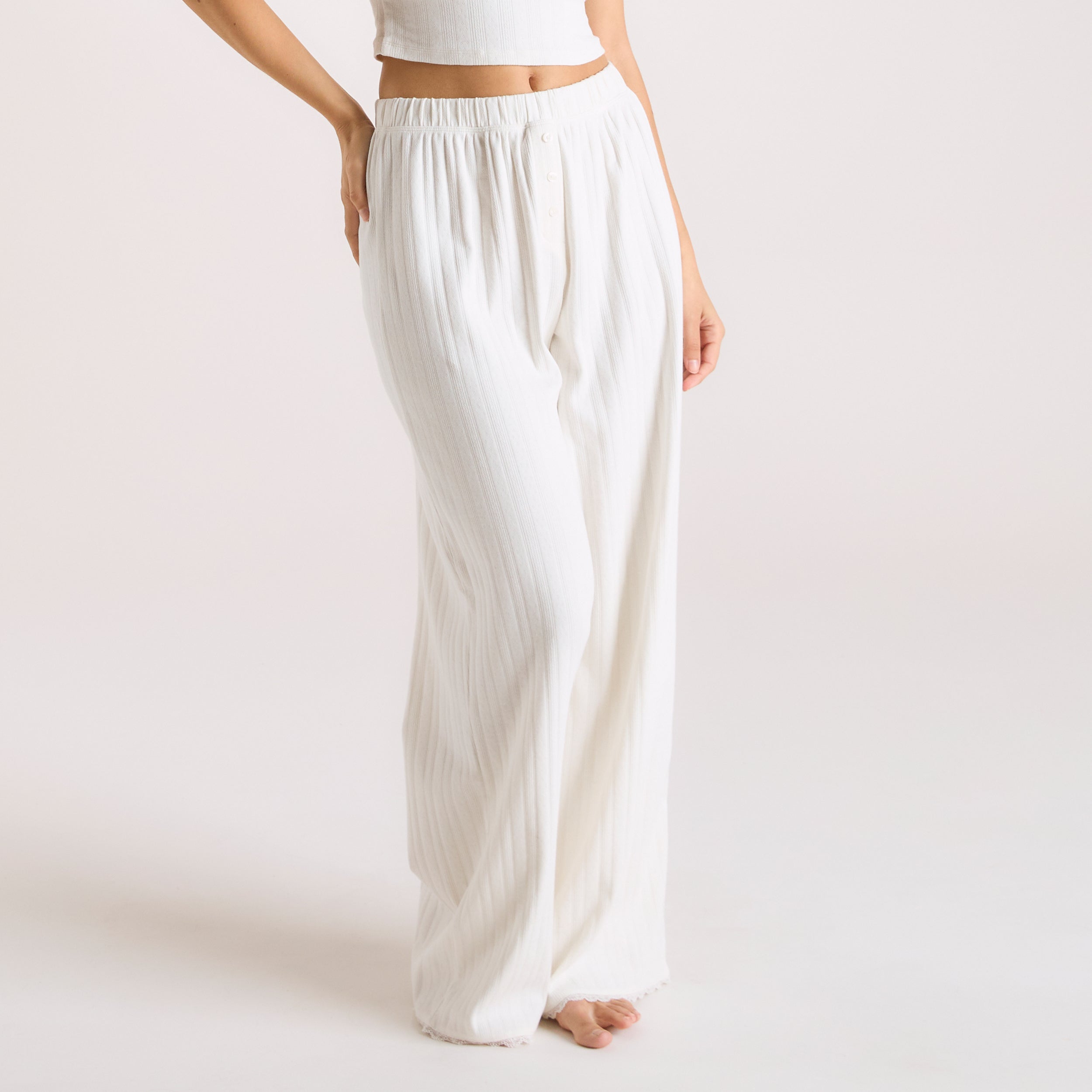 Pointelle Pajama Pants for Women - Soft & Comfortable Sleepwear Bottoms in Cream - Perfect for Lounging, Sleeping & Relaxing at Home