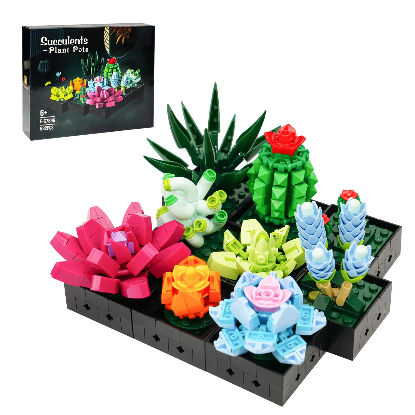 Creative Succulent Building Set for Adults - DIY Lego-Compatible Succulent Pots & Planters | Perfect for Home Decor, Office Desk & Gift Ideas