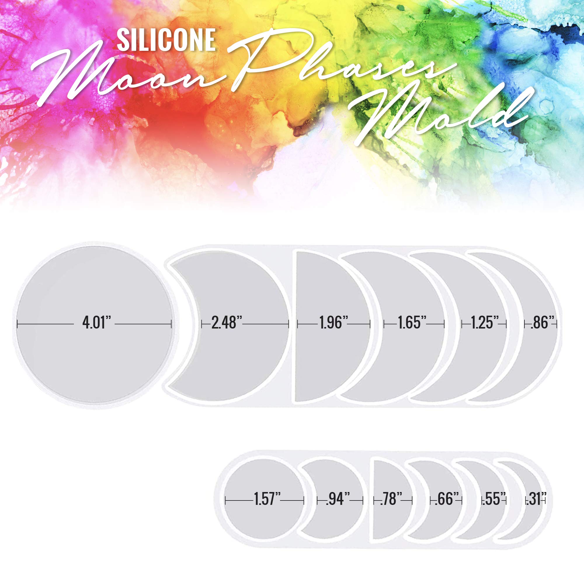 Pixiss Moon Phase Resin Epoxy Molds - Silicone Crescent & Full Moon Molds Set (2 Sizes) for DIY Wall Hanging Decor, Resin Art, Jewelry Making - Perfect for Home Decor, Gifts & Craft Projects