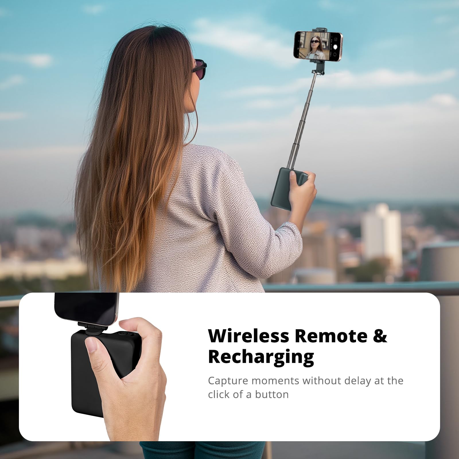 Extendable Wireless Selfie Stick - Compact & Lightweight Phone Tripod for iPhone 16/15 Series & Android - Perfect for Travel, Vlogging & Group Photos (Black)