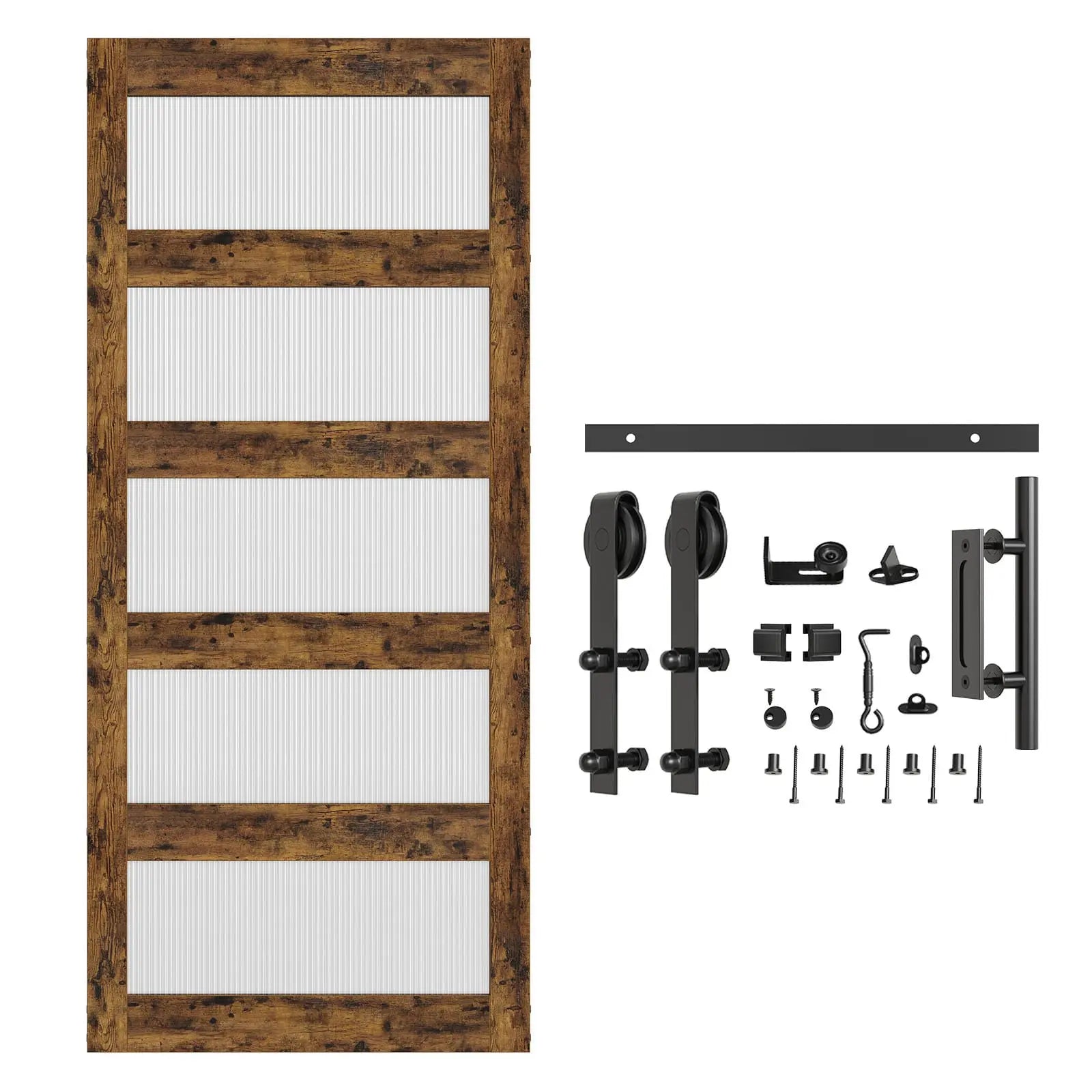 Bestier 36Inch x 84Inch Fluted Glass Barn Door - Modern Sliding Barn Door for Bedroom, Closet, or Bathroom - Frosted Glass Privacy with Smooth Gliding Hardware