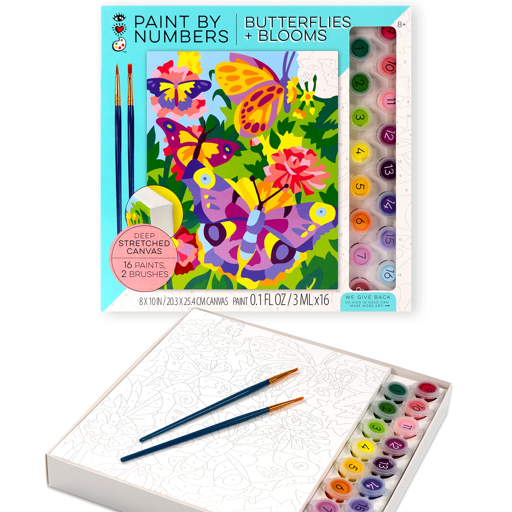 Bright Stripes Paint by Numbers Kit for Kids - Easy DIY Painting Canvas with Frame | Butterflies & Flowers Art Set for Children | Perfect for Birthday Gifts, Classroom Activities & Creative Play