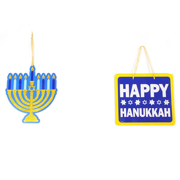 12x10.5 Inch Hanukkah Hanging Plaques with Glitter - 2 Festive Designs for Jewish Holiday Decorations, Home & Synagogue Decor