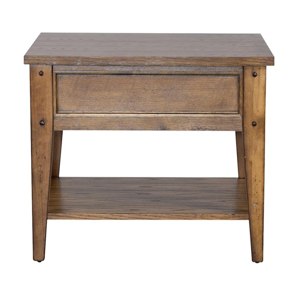Pemberly Row 1 Drawer Farmhouse End Table - Solid Wood with Brass Accents in Golden Oak Finish | Perfect for Living Room, Bedroom, or Entryway Decor