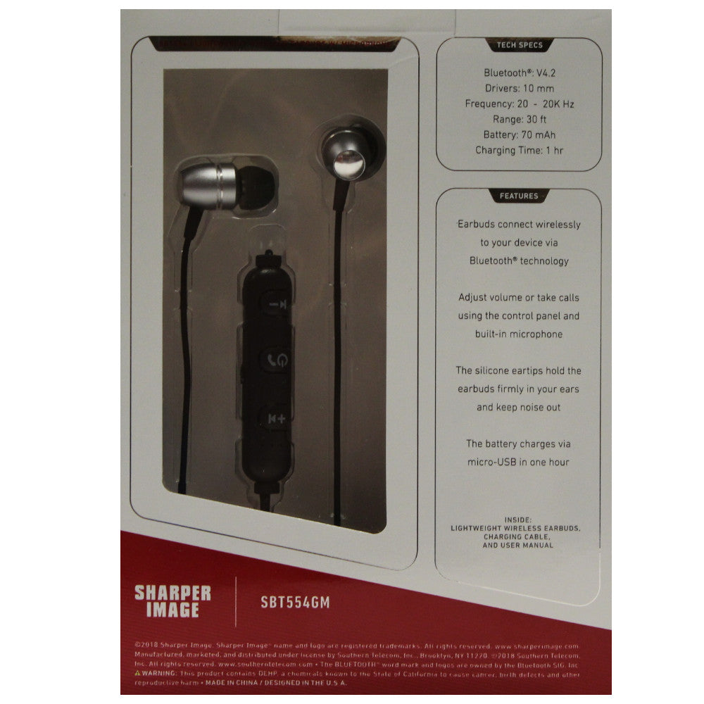 SHARPER IMAGE Wireless Earbuds with Microphone - Black Metal Alloy Bluetooth Headphones for Gym, Running & Travel | SBT554GM