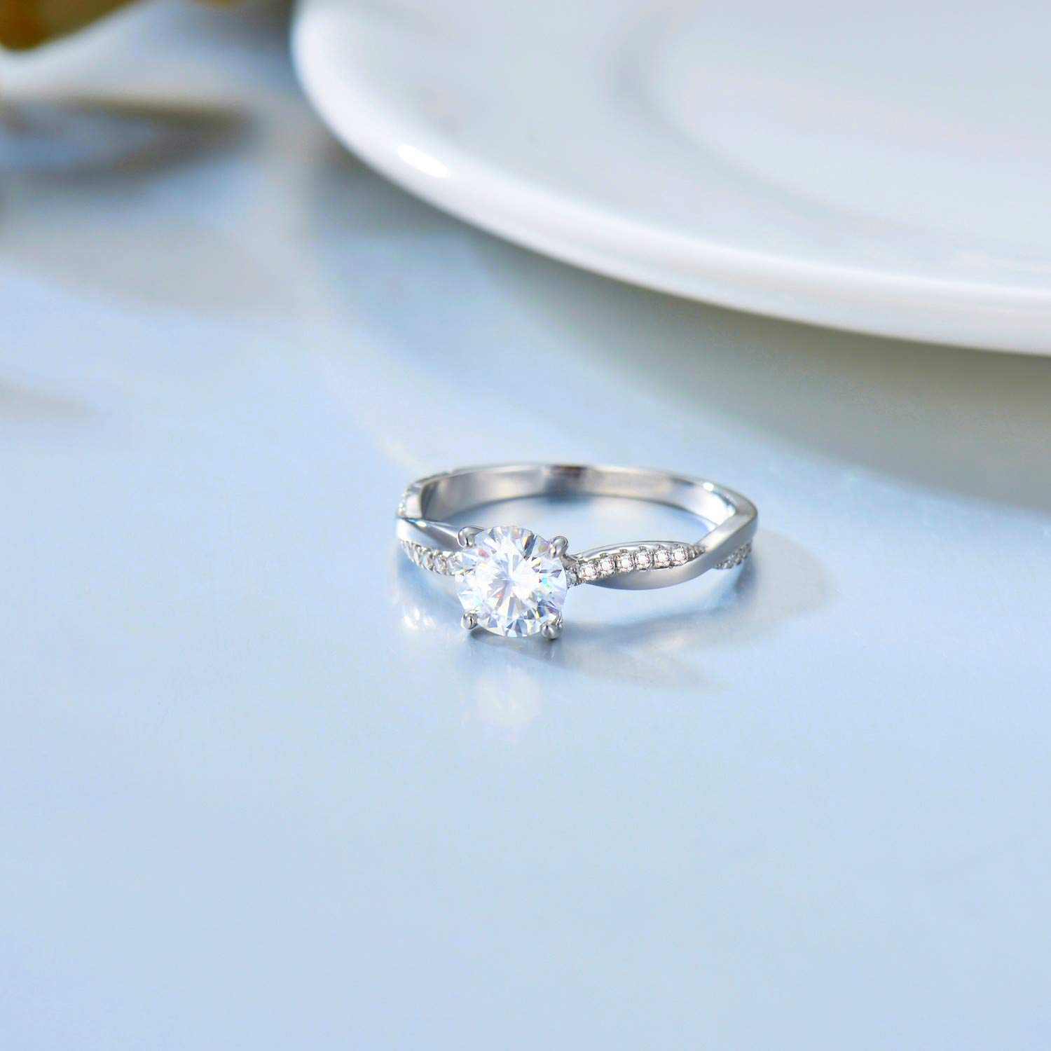 1 Carat Moissanite Engagement Ring for Women - 14k White Gold Infinity Twisting Pave Set - Perfect for Proposals, Anniversaries & Special Occasions