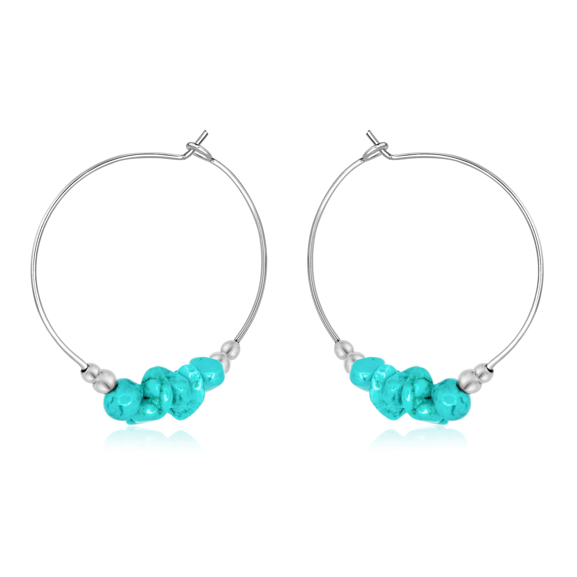 Turquoise Crystal Chip Large Hoop Earrings for Women - Boho Chic Statement Jewelry for Parties, Weddings & Everyday Wear