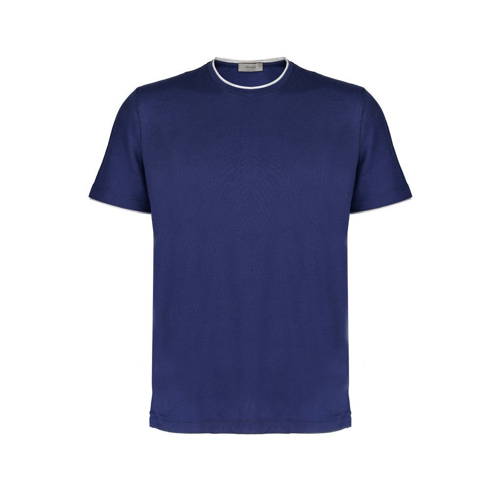FERRANTE Men's Cotton Crew Neck Short Sleeve T-Shirt - Soft Breathable Casual Tee - Mid Blue - Perfect for Everyday Wear, Gym & Outdoor Activities