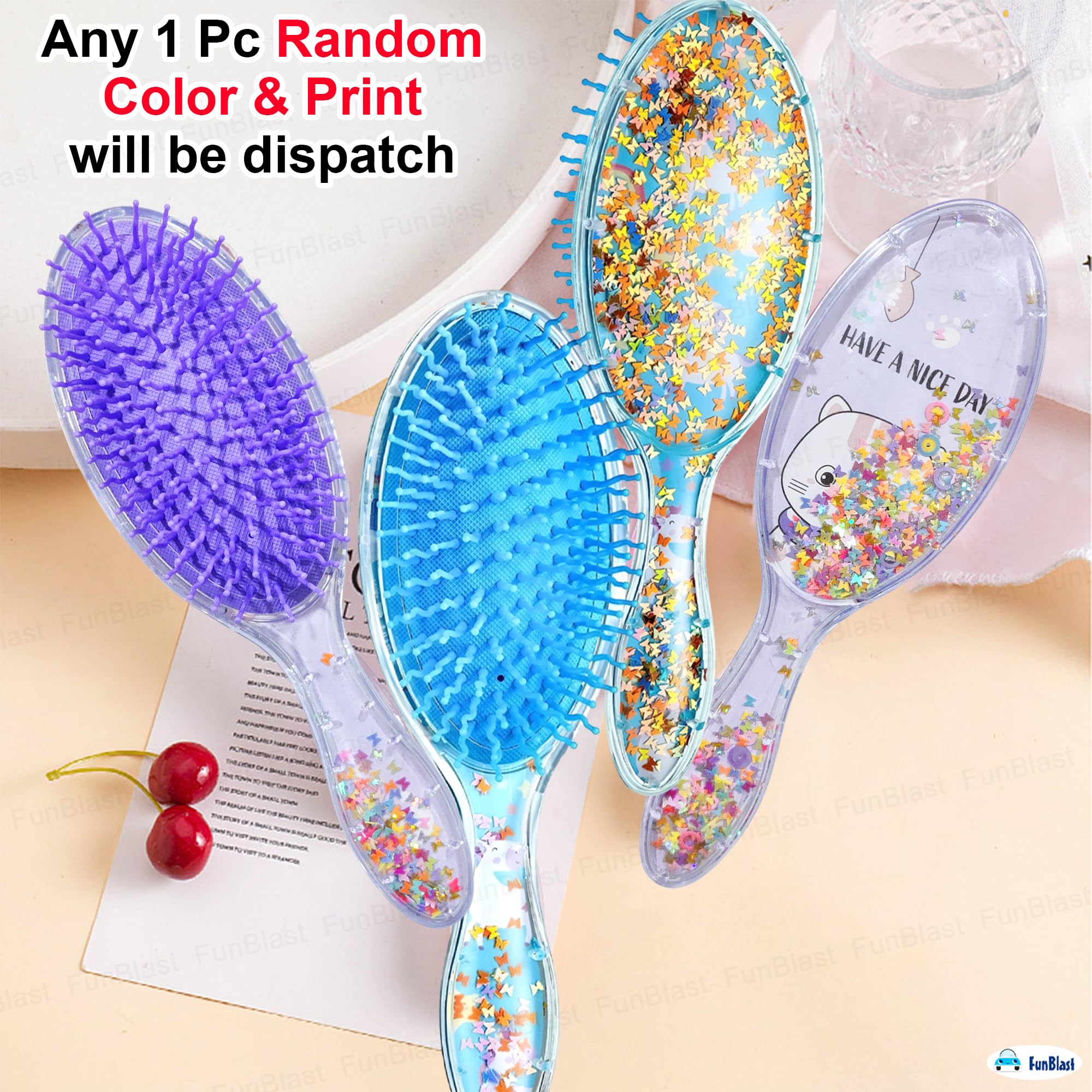 FunBlast Glitter Hair Brush Comb for Girls & Women – Oval Shape Hair Styling Tool with Sparkles, Kids Hairbrush for Detangling & Styling (Random Color) – Perfect for Parties, School, Travel & Daily Hair Care