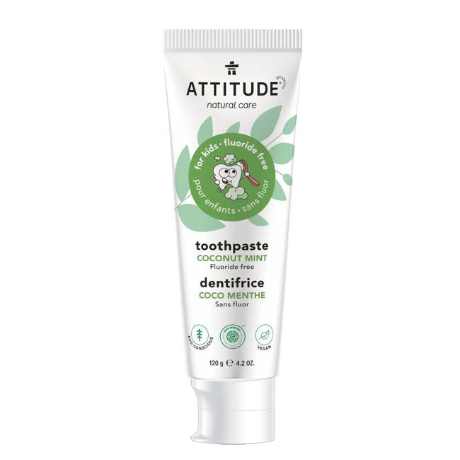 Attitude Kids Fluoride-Free Toothpaste - Natural Coconut Mint Flavor for Children | Safe & Gentle Oral Care for Daily Brushing at Home or School