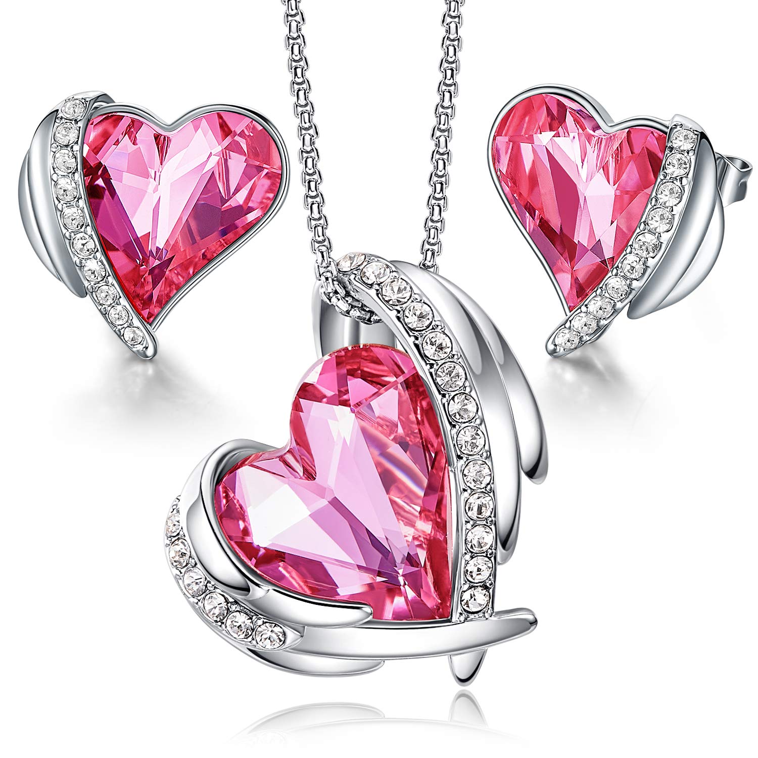 Rose Gold Crystal Heart Necklace & Earrings Set for Women - Birthstone Jewelry Gift for Wife, Mom, Girlfriend - Perfect for Valentine's Day, Mother's Day, Christmas, Anniversary & Birthday Parties