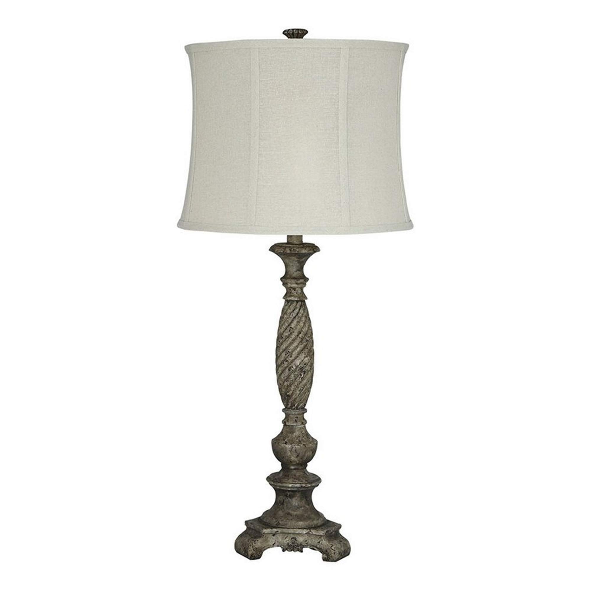 Benjara Pedestal Body Resin Table Lamp with Fabric Shade - Gray and White - Modern Home & Office Lighting for Bedroom, Living Room, Study