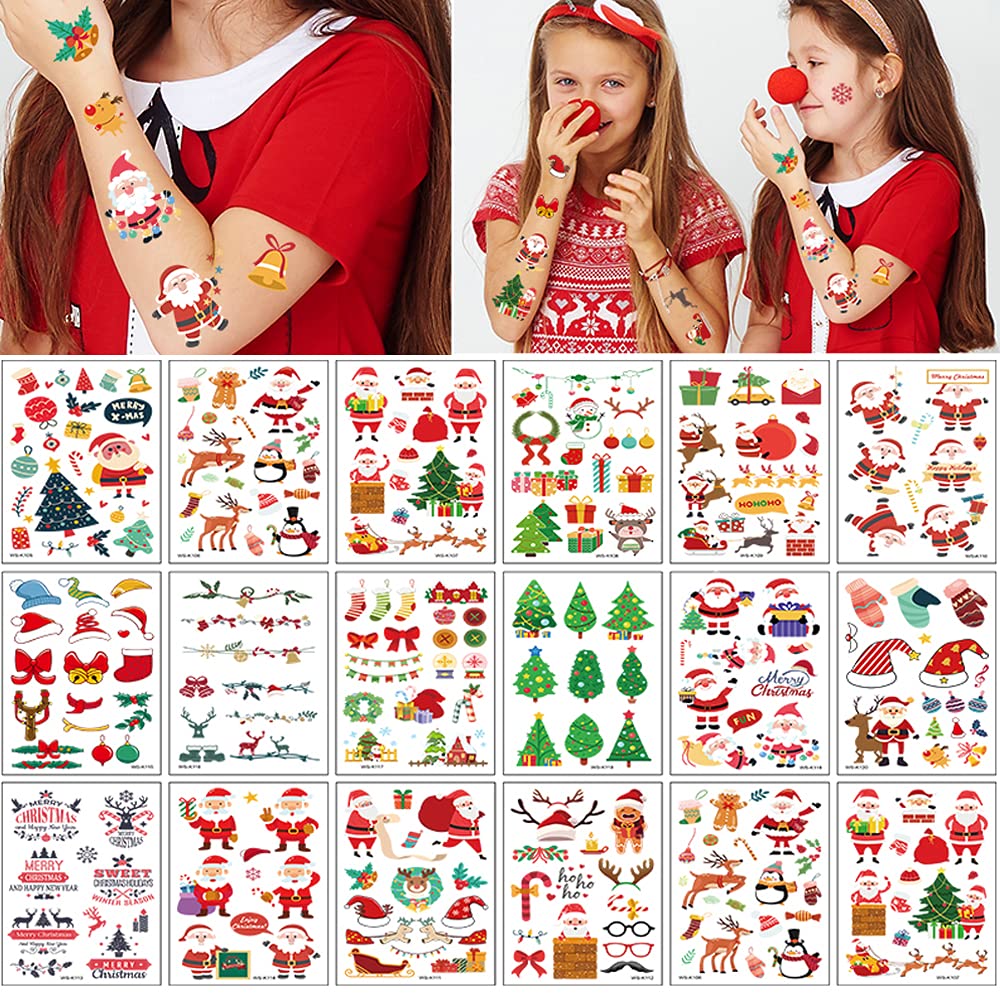 240 PCS Christmas Temporary Tattoos for Kids & Adults - Xmas Stocking Stuffers, Body Stickers & Face Fake Tattoos - Cute Holiday Party Decorations for Boys, Girls & Children - Perfect for Christmas Parties, Gift Exchanges & Festive Family Gatherings