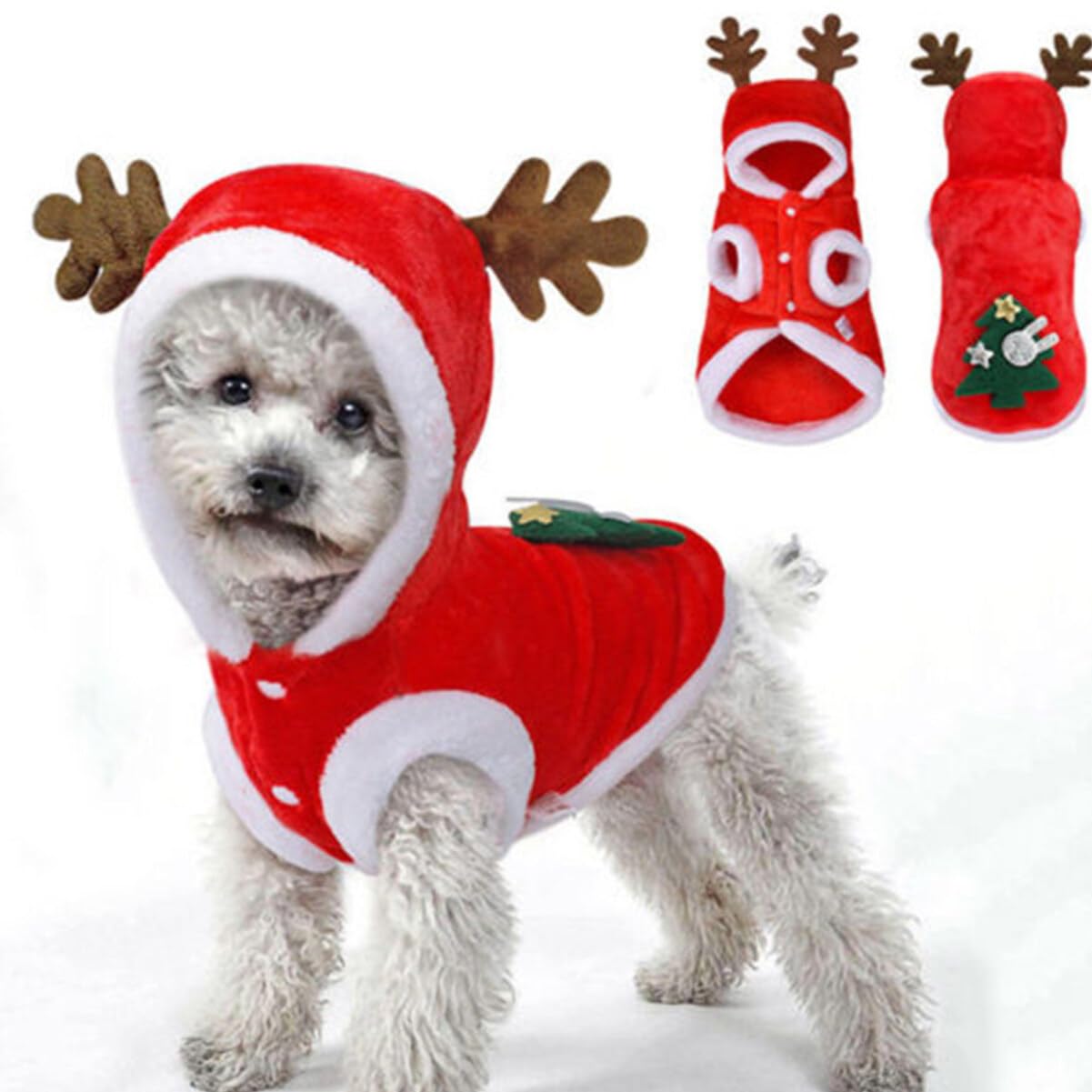 POPETPOP Flannel Reindeer Dog Costume with Elk Antlers - Christmas Pet Outfit for Small Dogs (XS) | Cute Holiday Dog Clothes for Xmas Parties & Photo Shoots