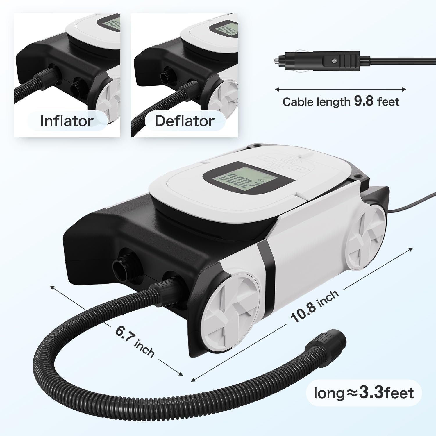 **Dual Motor Electric Air Pump for Inflatable SUP, Kayak & Boat - 22PSI High Pressure, Auto-Off Function, 12V DC Car Power Connector - Perfect for Beach, Lake & Outdoor Water Sports**