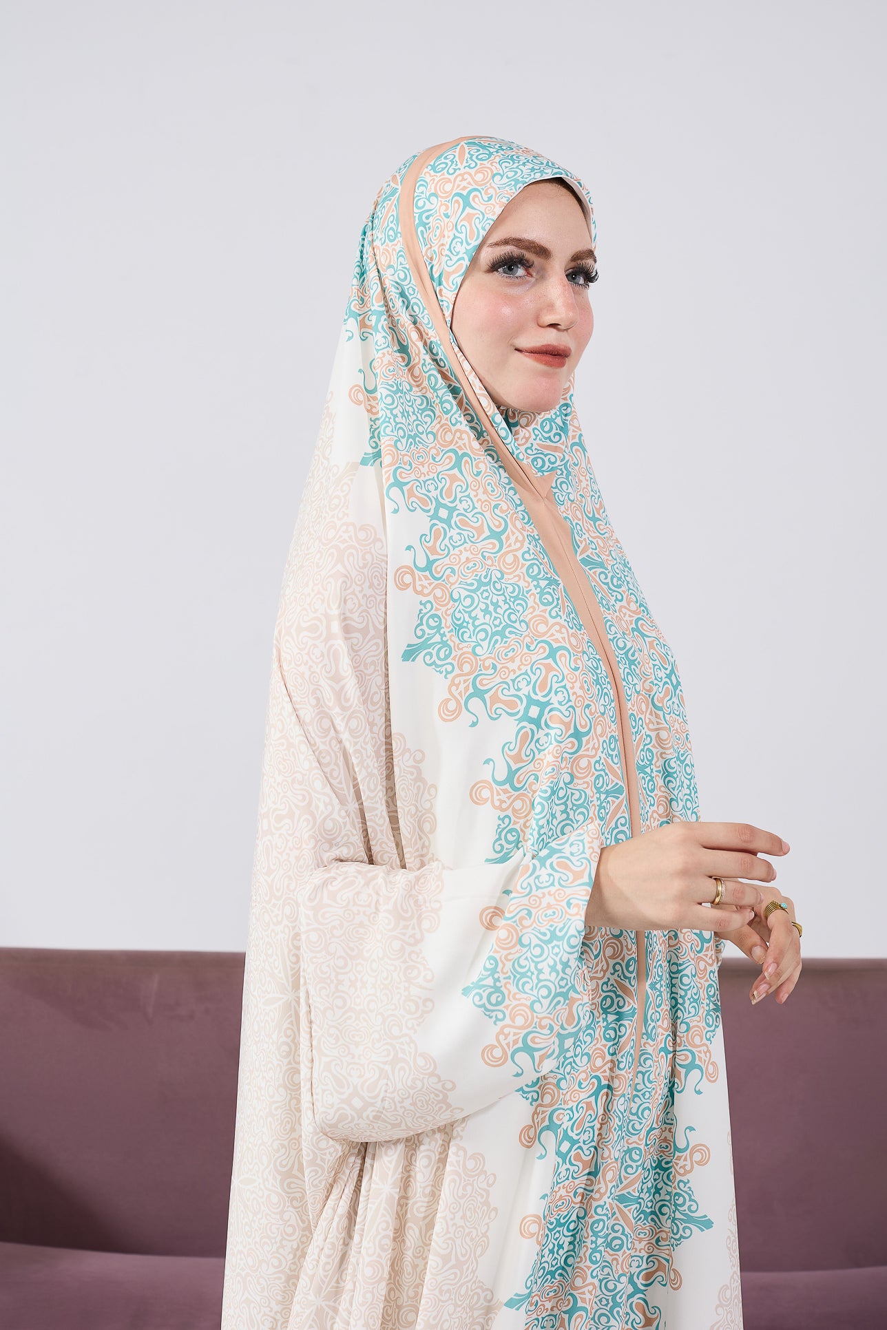 Luxurious Satin Prayer Gown for Women - Elegant Floral Print Islamic Home Dress - Perfect for Salah, Ramadan, Eid & Modest Loungewear