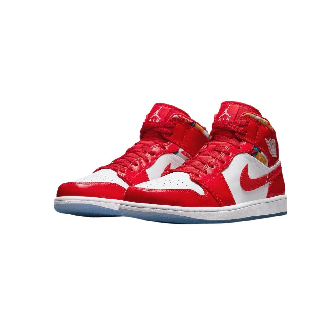 Air Jordan 1 Mid Sneakers - White/Chile Red/Pollen Colorway - Men's Basketball Shoes for Casual Wear & Street Style