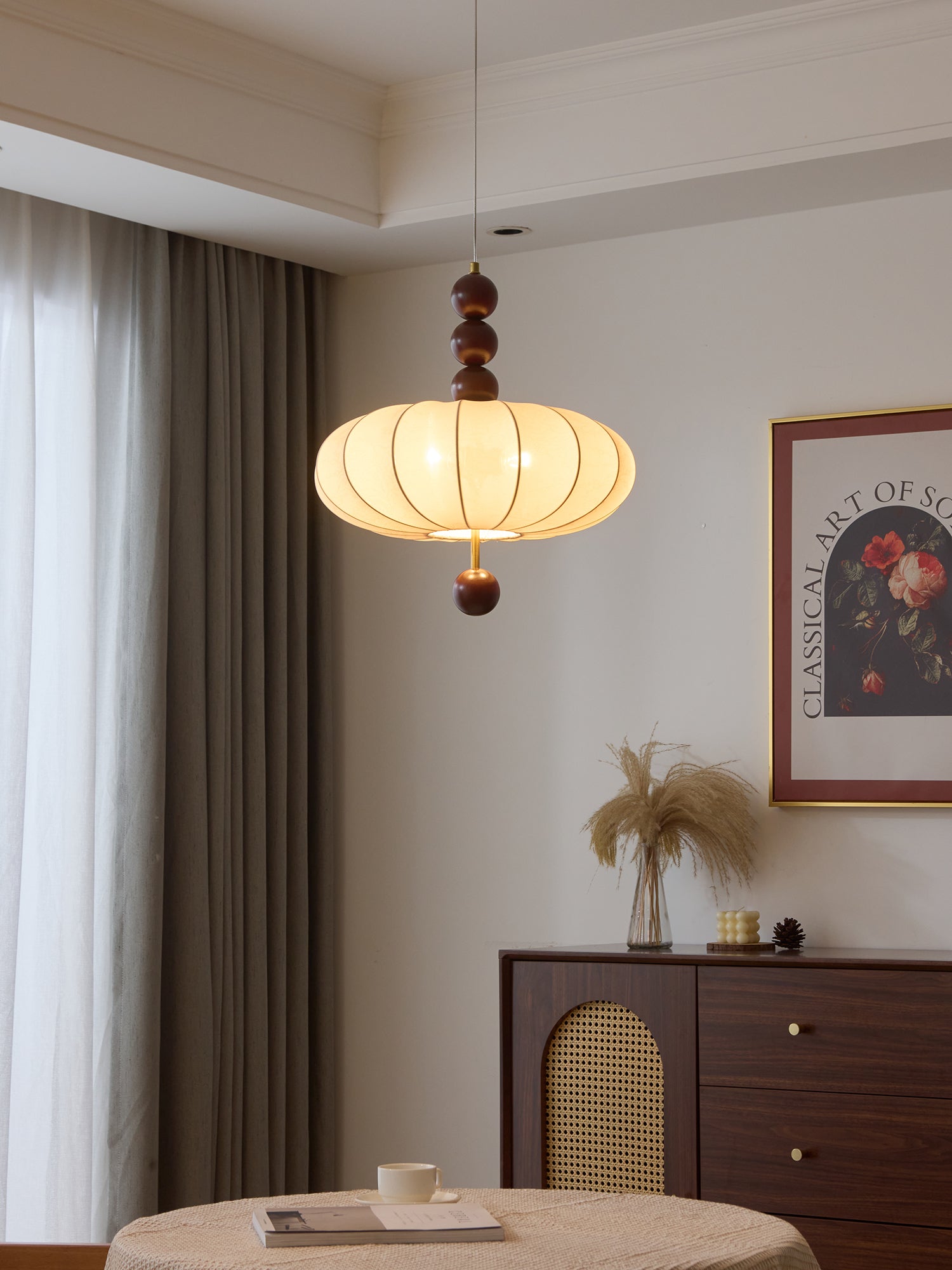 Modern Adelaide Fabric Pendant Light - Handmade Rattan Shade with Natural Texture - Perfect for Dining Room, Kitchen Island, or Bedroom Lighting