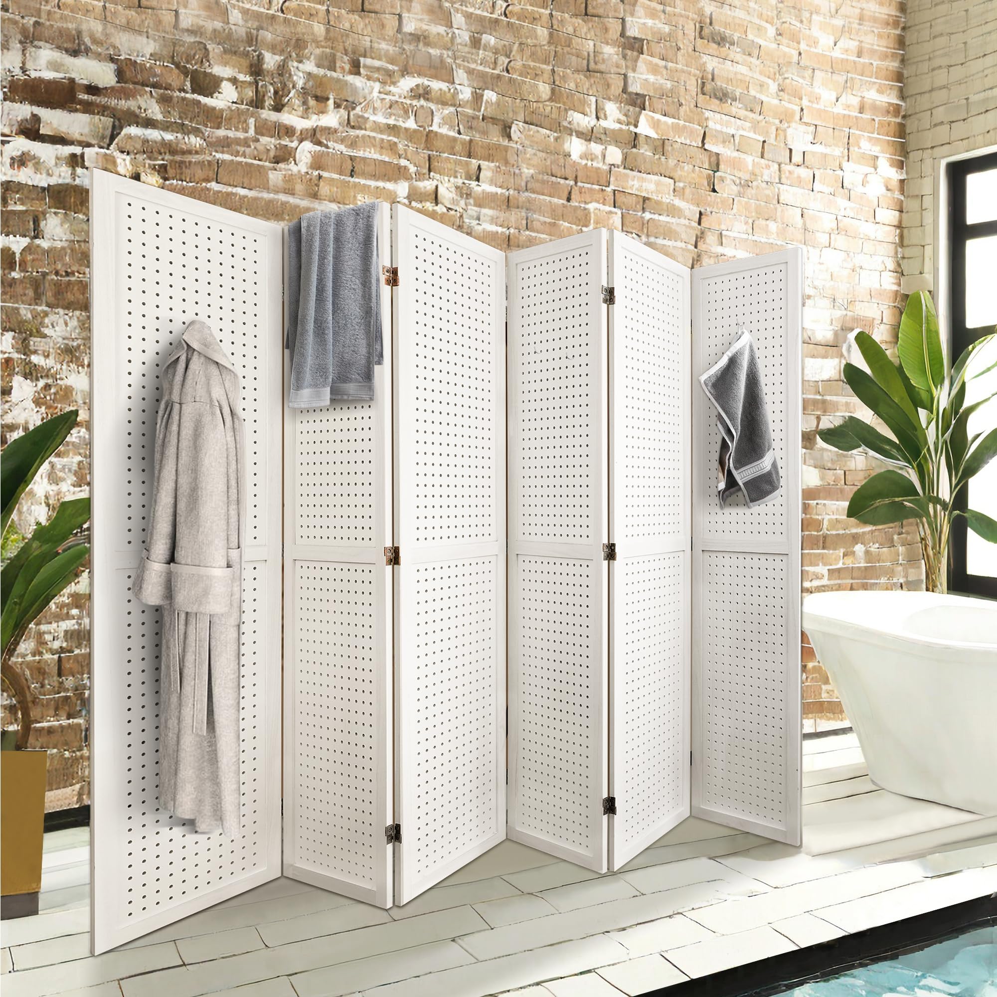 NicBex 6 Panel Wooden Pegboard Room Divider - 5.6FT Folding Privacy Screen & Freestanding Display Board for Craft Shows, Art Exhibitions, Retail Displays & Home Office Separation (White) | Portable Room Partition for Trade Shows, Studios & Event Spaces