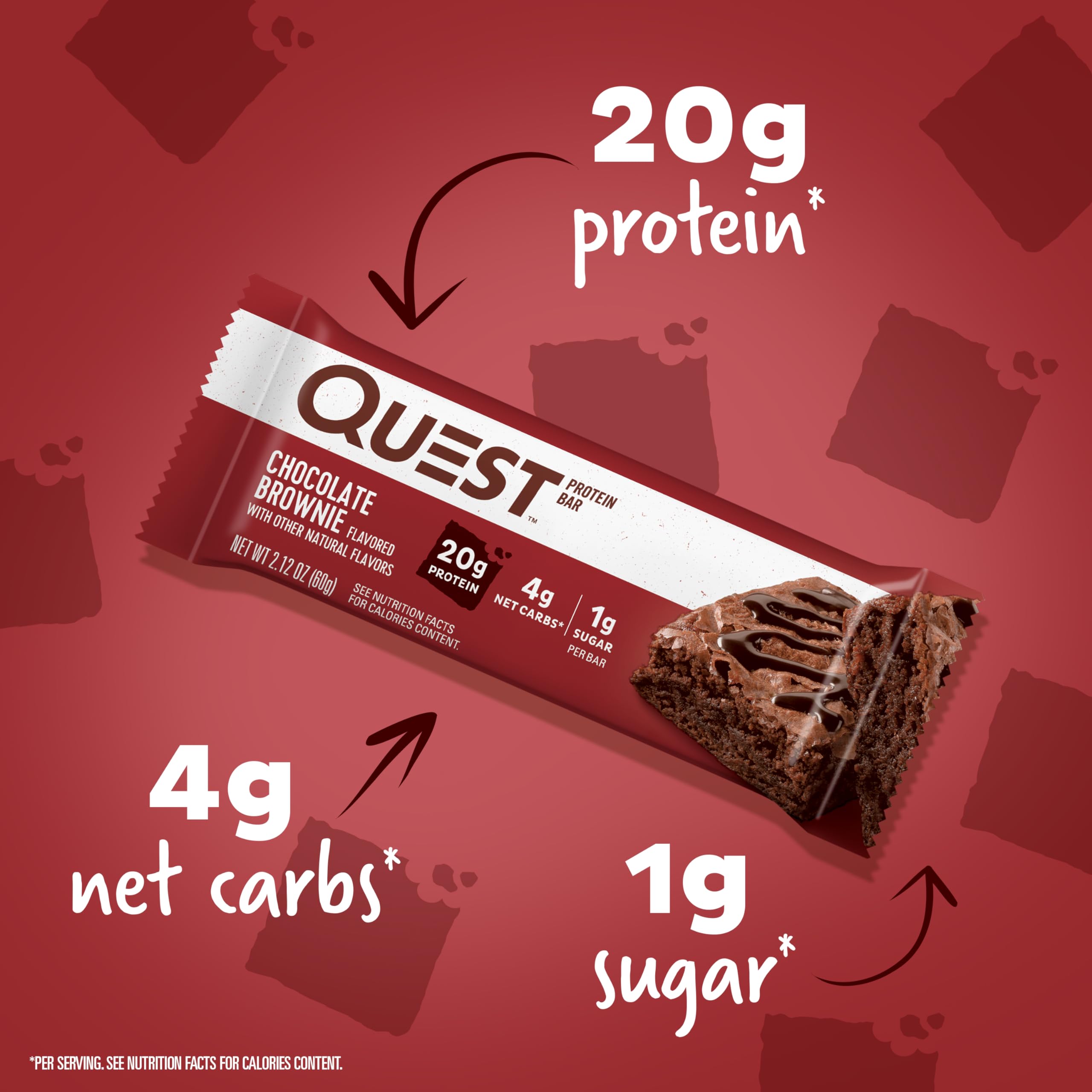 Quest Nutrition Chocolate Brownie Protein Bar - 20g Protein, 1g Sugar, 4g Net Carbs, Gluten Free, Keto Friendly (12 Count) - Perfect for Post-Workout Recovery & Healthy Snacking
