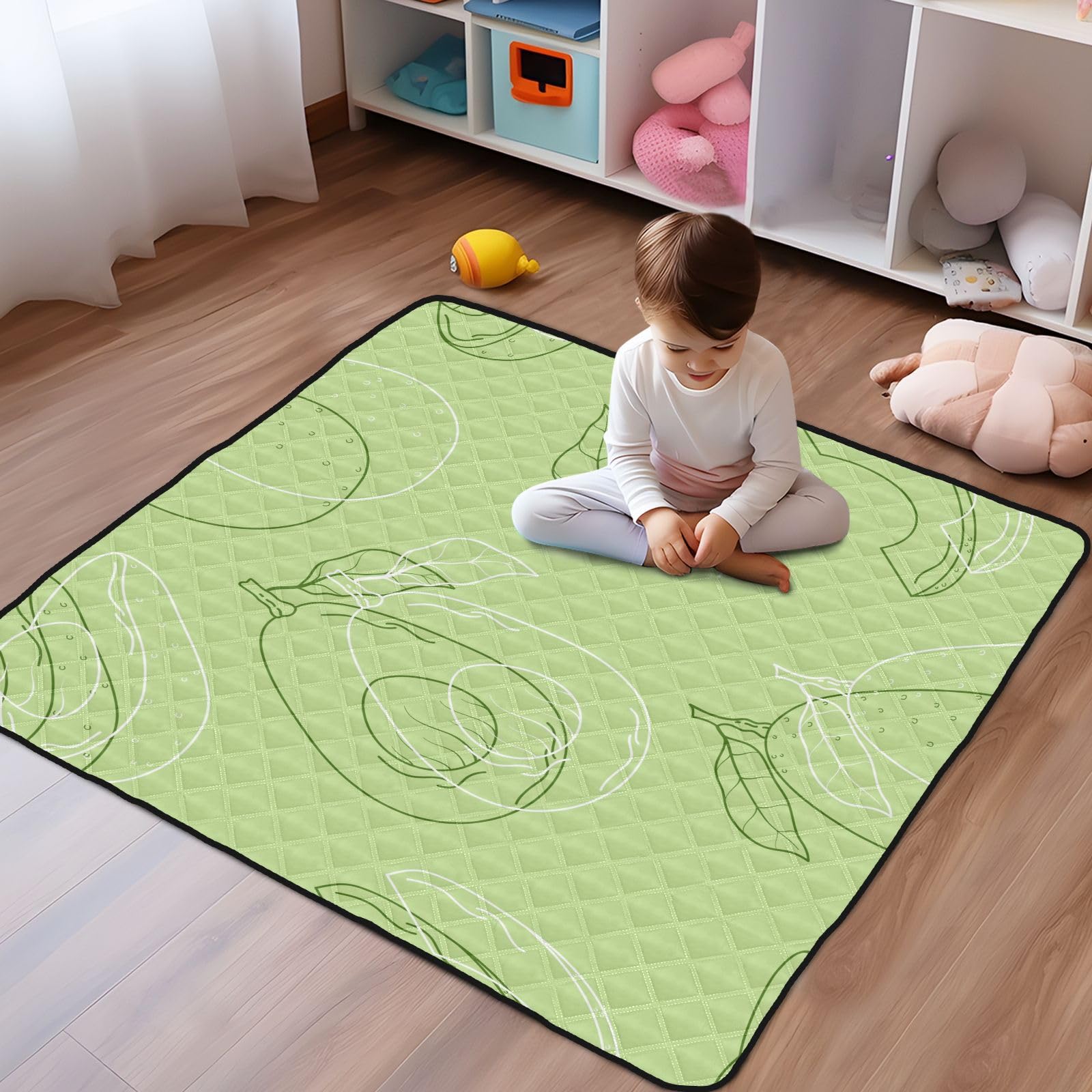 Non-Slip Avocado Play Mat for Babies - 50'' x 50'' Large Soft Activity Mat for Infants & Toddlers - Waterproof Cute Fruit Design for Indoor & Outdoor Use - Perfect for Playroom, Nursery, Daycare or Picnic