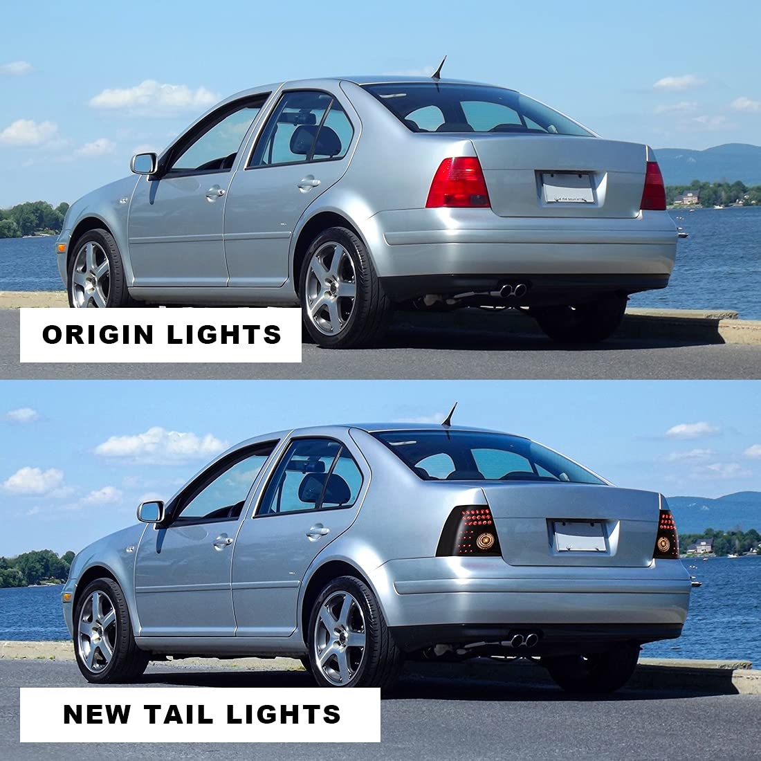 ROXX LED Tail Lights Assembly for 1999-2003 Volkswagen Jetta - Smoked Lens LED DRL, Turn Signal & Brake Lights - Direct Replacement for Driver & Passenger Side - Upgrade Your Jetta's Style & Visibility for Night Driving & Custom Look