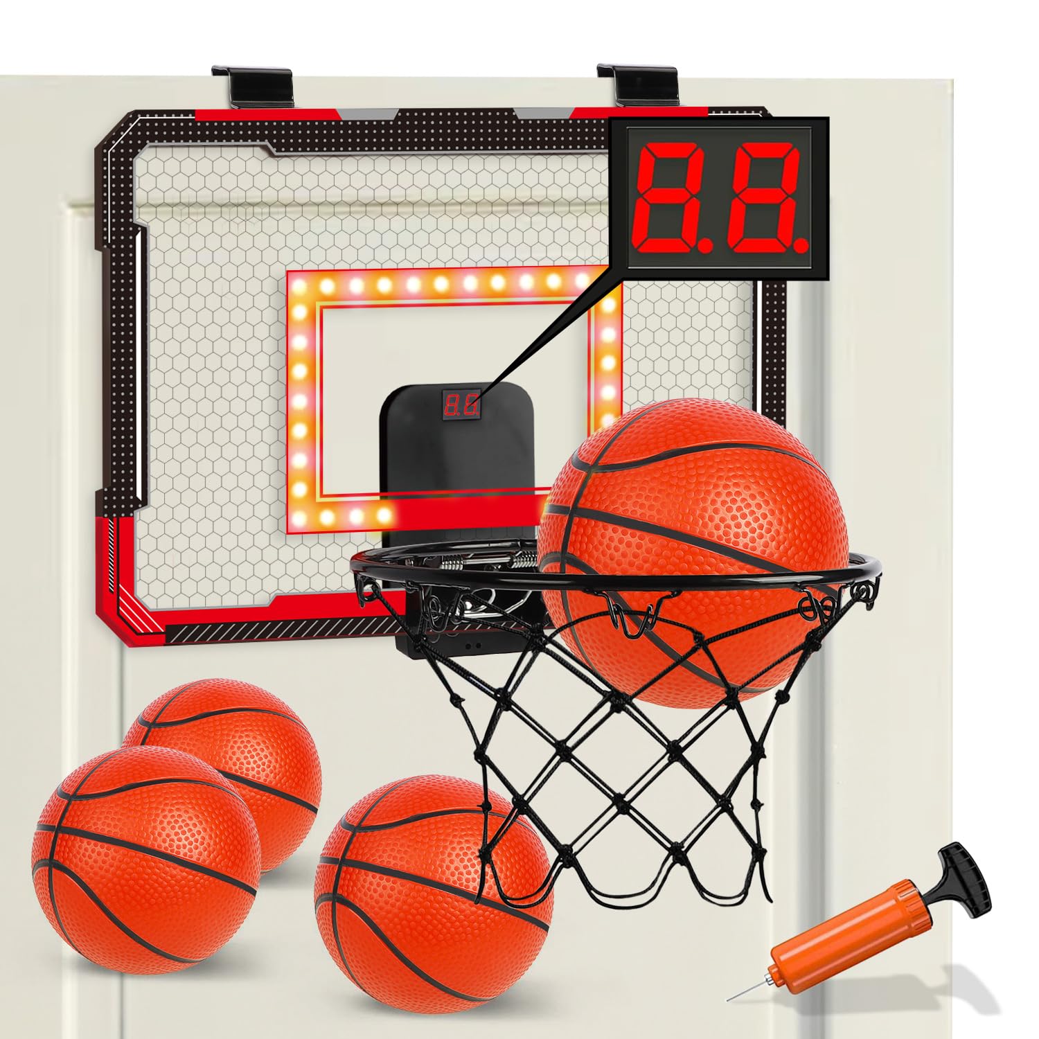 Indoor Basketball Hoop for Kids & Adults - Over Door Mini Hoop with 4 Balls - Perfect for Home & Office Play