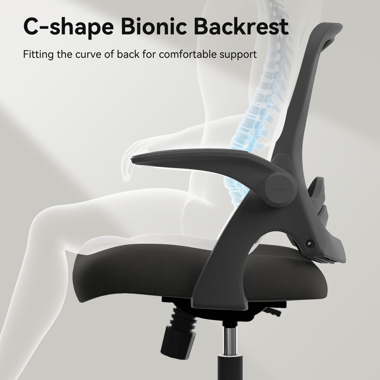 Hbada Ergonomic Office Chair with Flip-Up Armrests & Saddle Cushion - Adjustable Swivel Mesh Computer Desk Chair with S-Shaped Backrest, Black - Perfect for Home Office, Gaming & Workspace Comfort