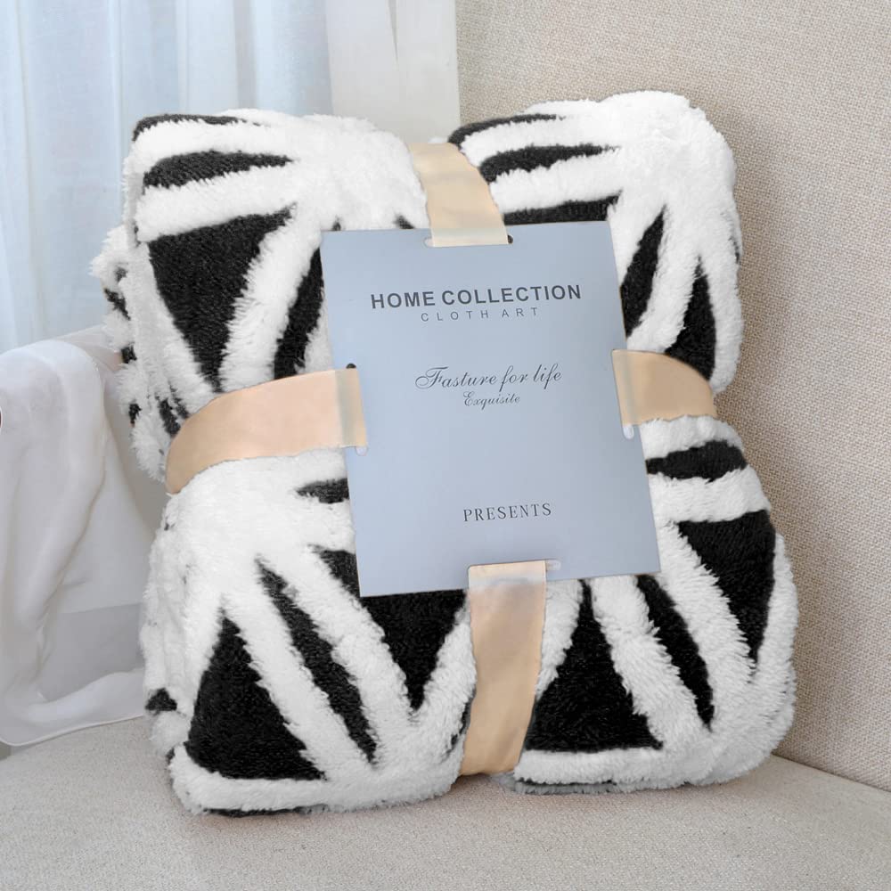LOMAO Sherpa Fleece Blanket - Ultra Soft & Fuzzy Dual Sided Throw Blanket for Couch, Sofa & Bed - Warm Cozy Blanket for Winter (Black, 60