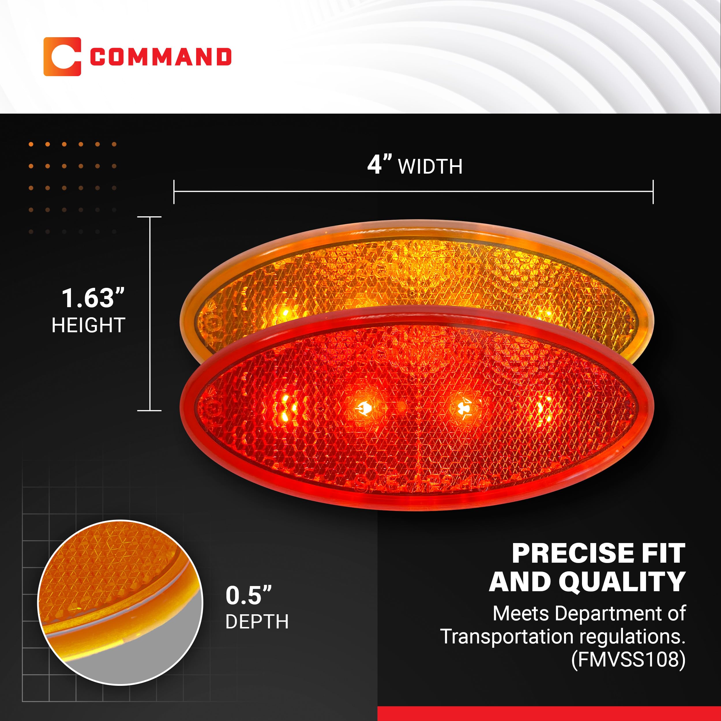 Command Electronics OEM 12V LED RV & Trailer Oval Clearance Light with Built-in Reflex – Surface Mount Amber & Red – 4 Pack – Made in USA – Perfect for RV Trailers, Boats & Truck Safety Lighting