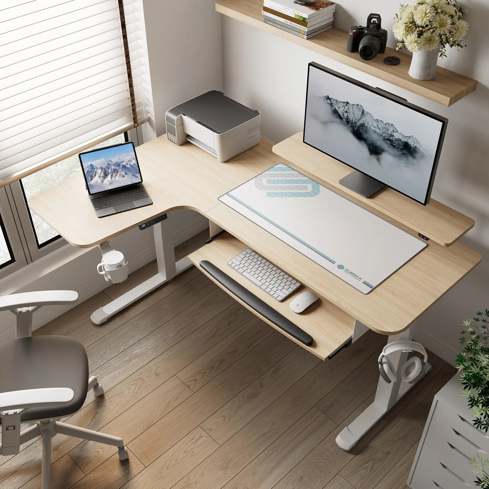 Ergonomic L-Shaped Standing Desk with Accessories Set (60x23 Inches) - Perfect for Home Office & Workspace Setup