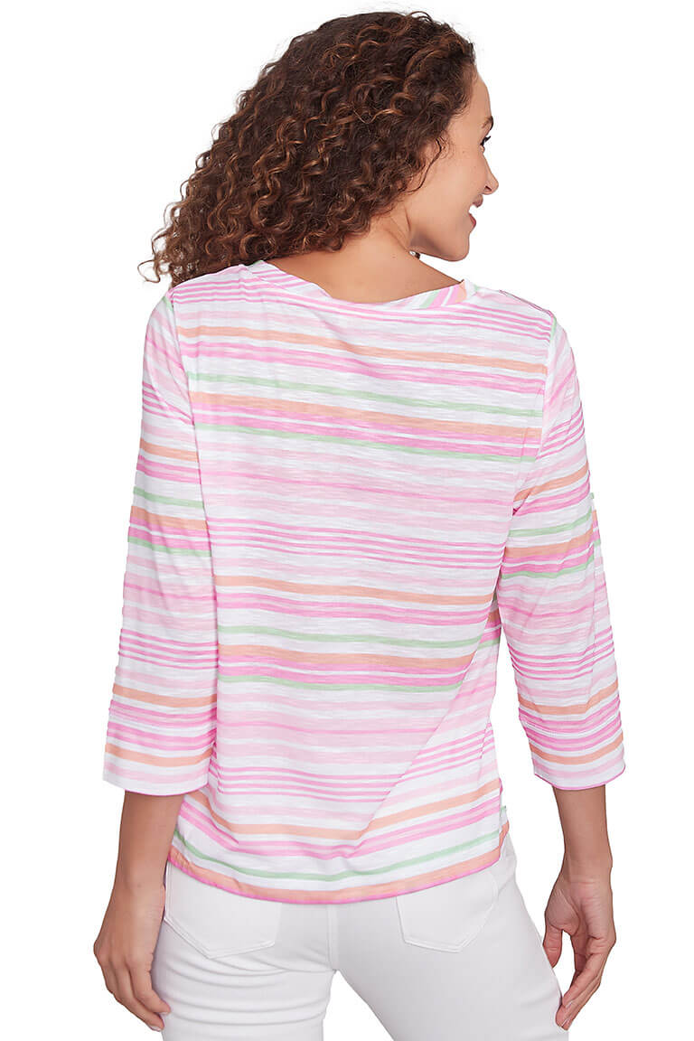 I Pink I Can Striped Blouson Top - Women's Fashion Blouse for Casual Wear, Date Night & Office Outfits