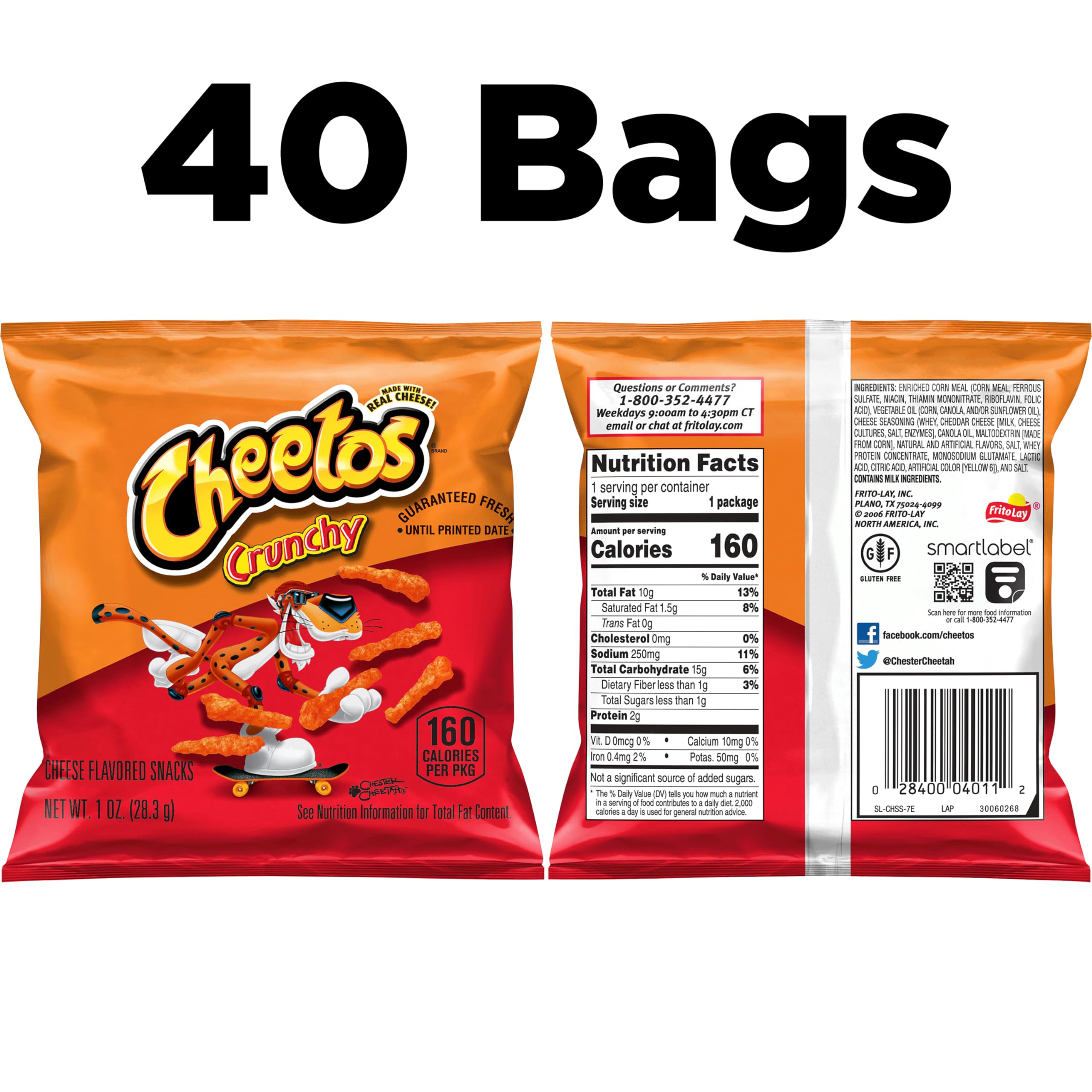 Crunchy Cheese Flavored Cheetos Snacks - Gluten Free, 1oz Single Serve Bags (40 Pack) | Perfect for Lunchboxes, Office Snacks & Party Favors
