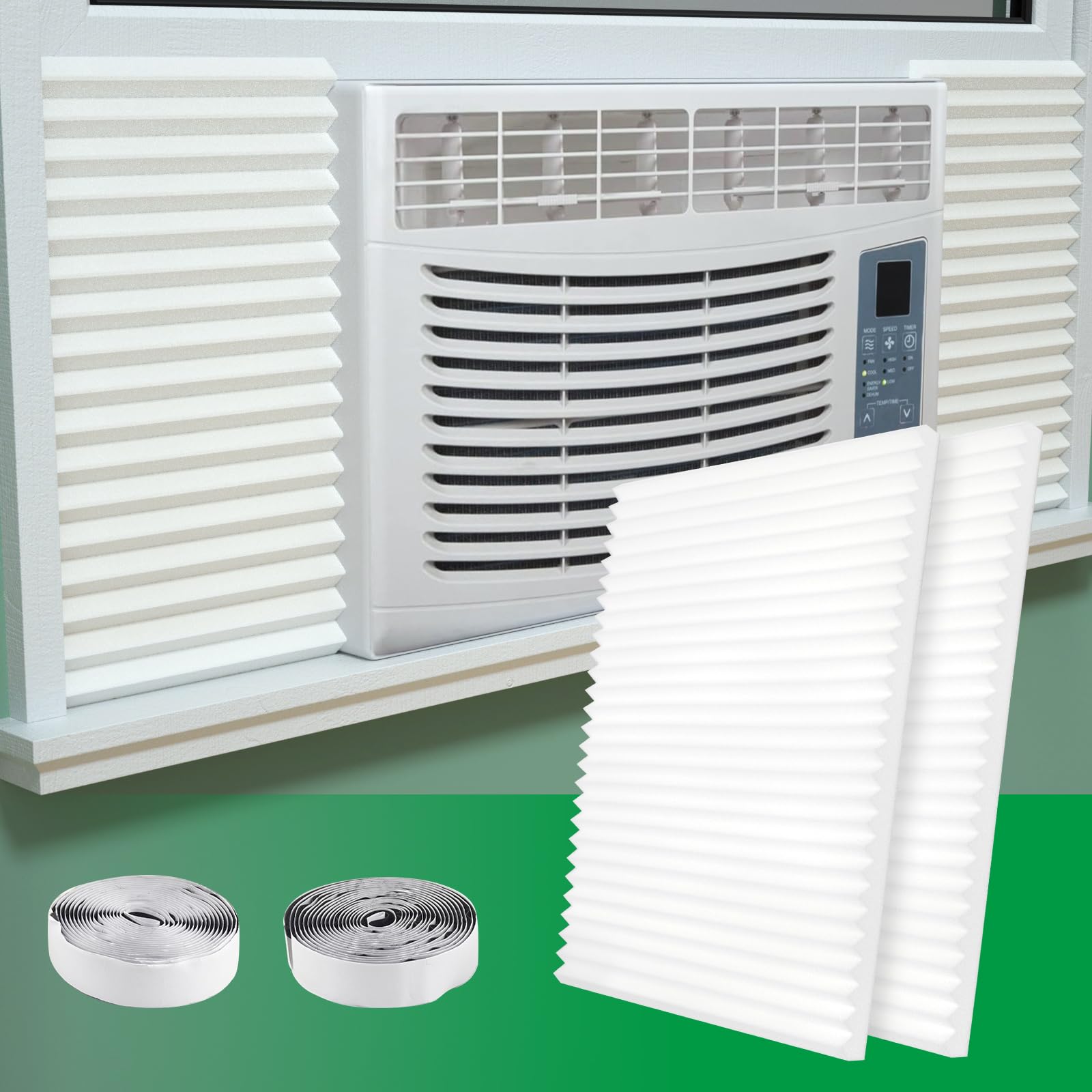 Energy Efficient Window Air Conditioner Side Insulated Panel Kit - 2PC Full Surround Insulation Panels for Summer & Winter - White Foam Draft Stopper & Heat Insulator for Home & Office Windows - Perfect for Energy Savings & Temperature Control