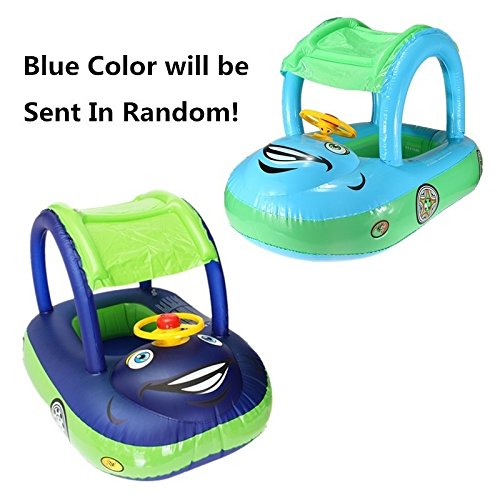**Inflatable Baby Pool Float with Canopy & Steering Wheel - Sunshade Swim Ring, Toddler Boat Seat for Summer Fun - Perfect for Infants & Kids in Pools, Lakes, and Beach Play**
