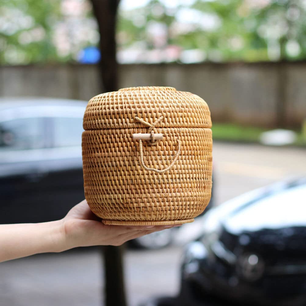 Natural Rattan Storage Basket - Multi-Purpose Woven Organizer for Plants, Toys, Candy, Bread & Tea | Stylish Desk & Home Decor | Eco-Friendly White Rattan Bin for Living Room, Kitchen & Office