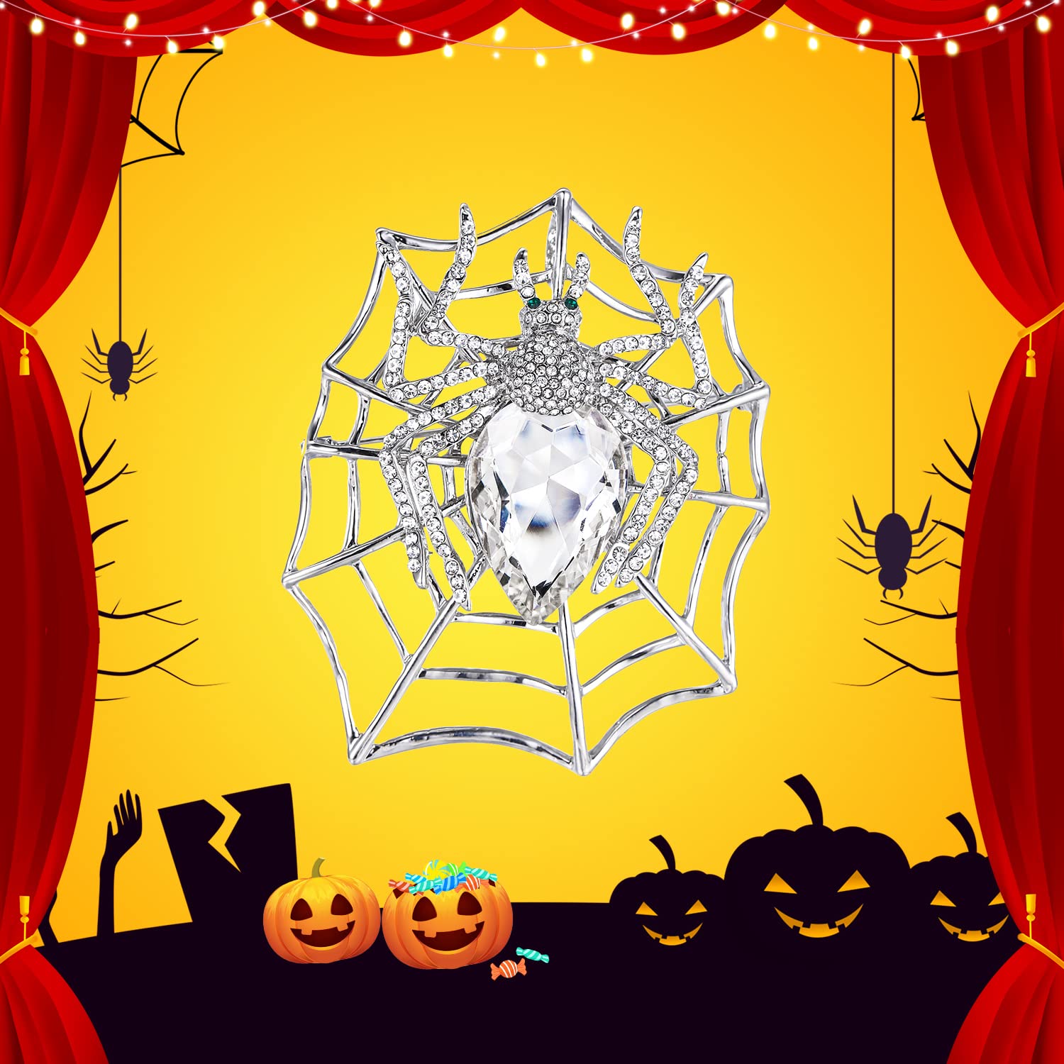 EVER FAITH Rhinestone Spider Brooch - Halloween Jewelry for Costumes & Parties