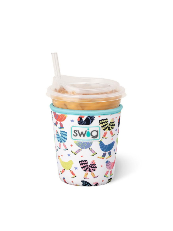 Swig Funky Chicken Small Iced Cup Coolie - Insulated Beverage Holder for Coffee, Tea & Cold Drinks - Perfect for Road Trips, Picnics & Office Use