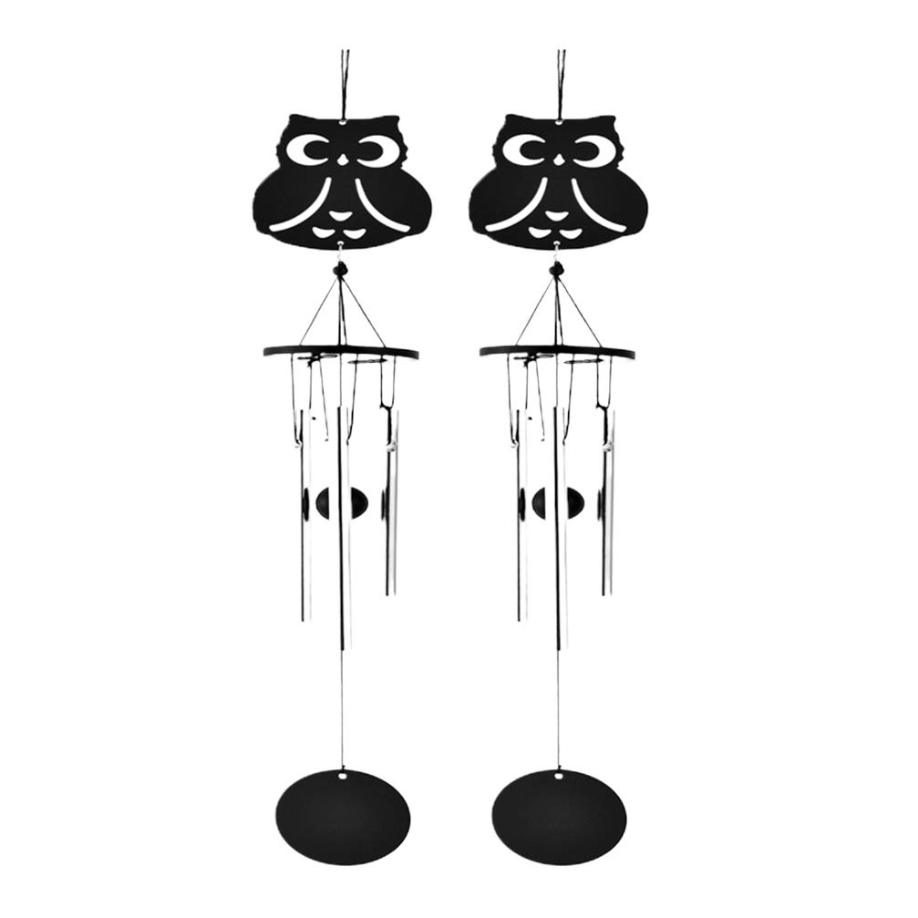 Healifty Owl Wind Chimes 2pcs - Metal Hanging Bells for Garden, Patio Decor