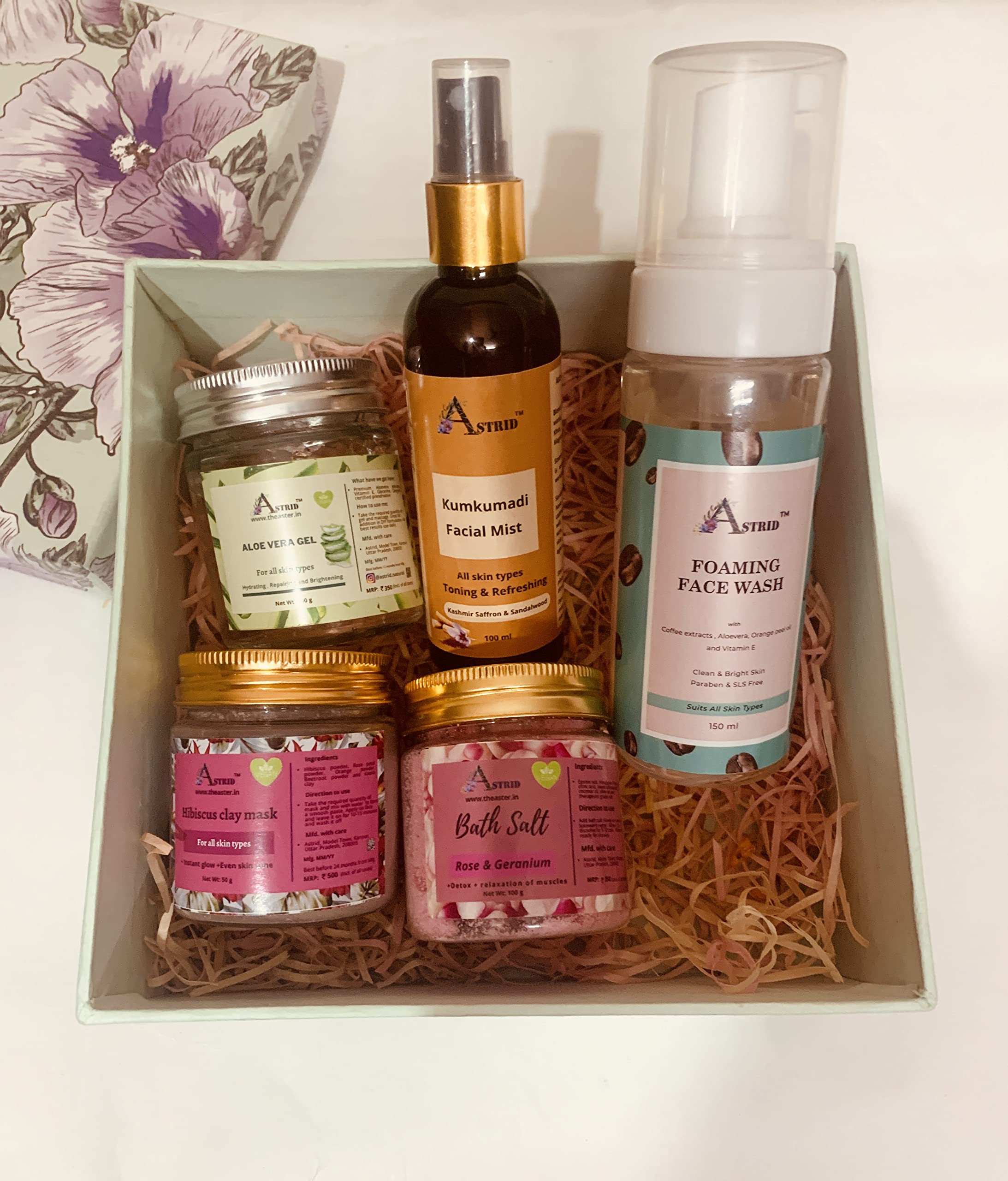 Astrid Self Care Gift Set - 5 Piece Foaming Face Wash & Daily Skincare Essentials Kit for Her & Him | Paraben & Sulfate Free | Perfect for Gifting, Spa Days & Daily Beauty Routine