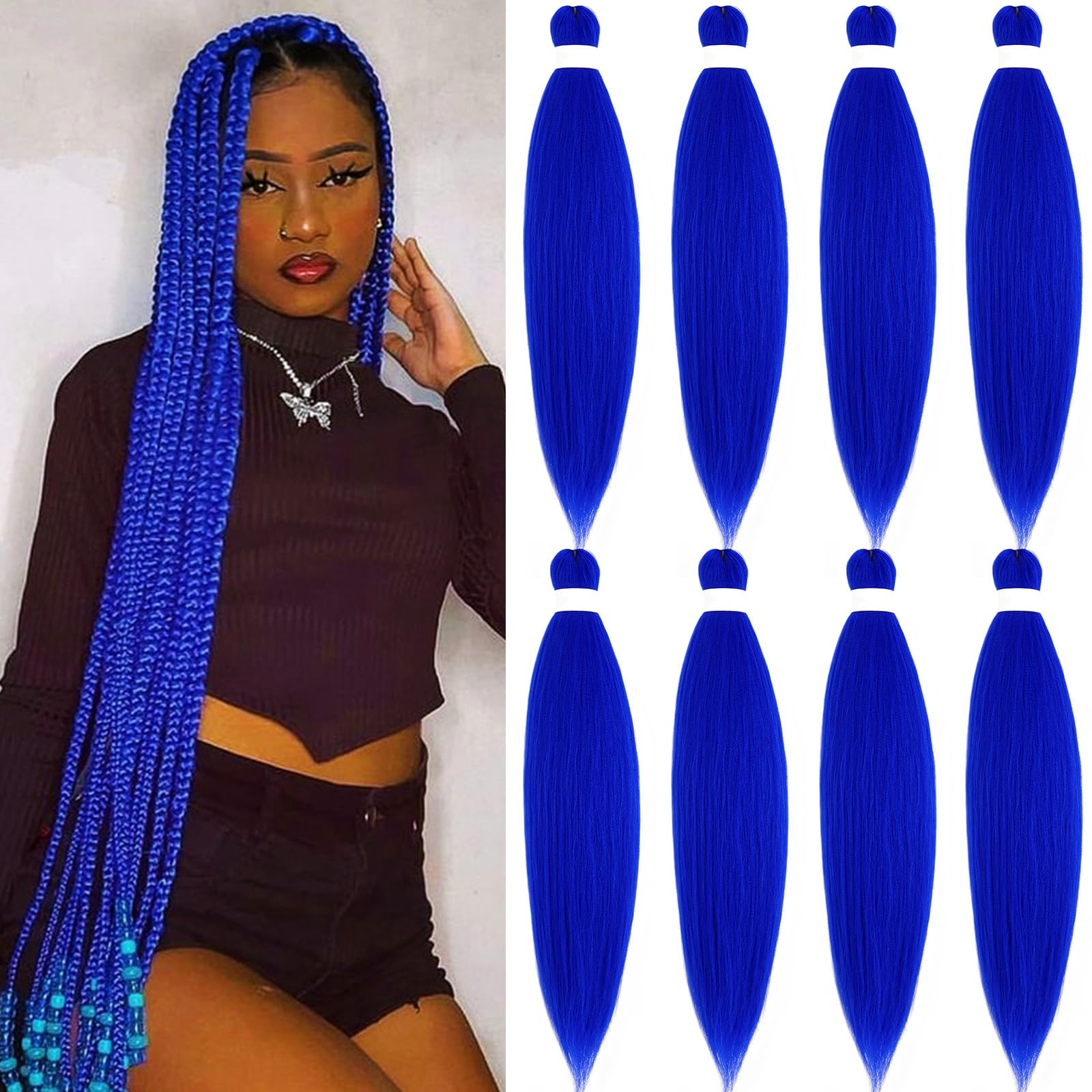 Blue Pre-Stretched Kanekalon Braiding Hair Extensions - 30 Inch, 8 Packs, Jumbo Box Braids, Natural Human Hair Look | Perfect for Micro Braids, Protective Styles & DIY Hair Styling
