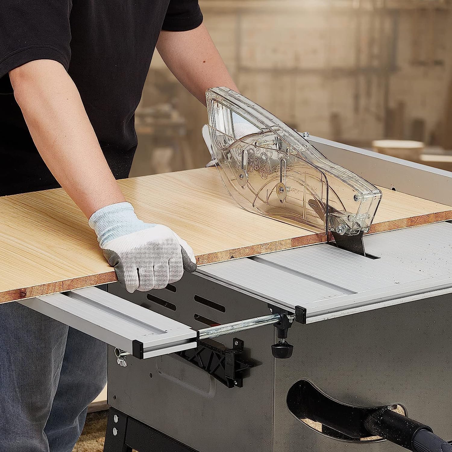 PIONEERWORKS 10 Inch 15A 5000RPM Portable Table Saw with Stand - Safety Switch, Push Stick, 90° Cross Cut & 0-45° Bevel Cutting - Powerful Woodworking Tool for DIY Projects, Home Renovation, and Professional Carpentry