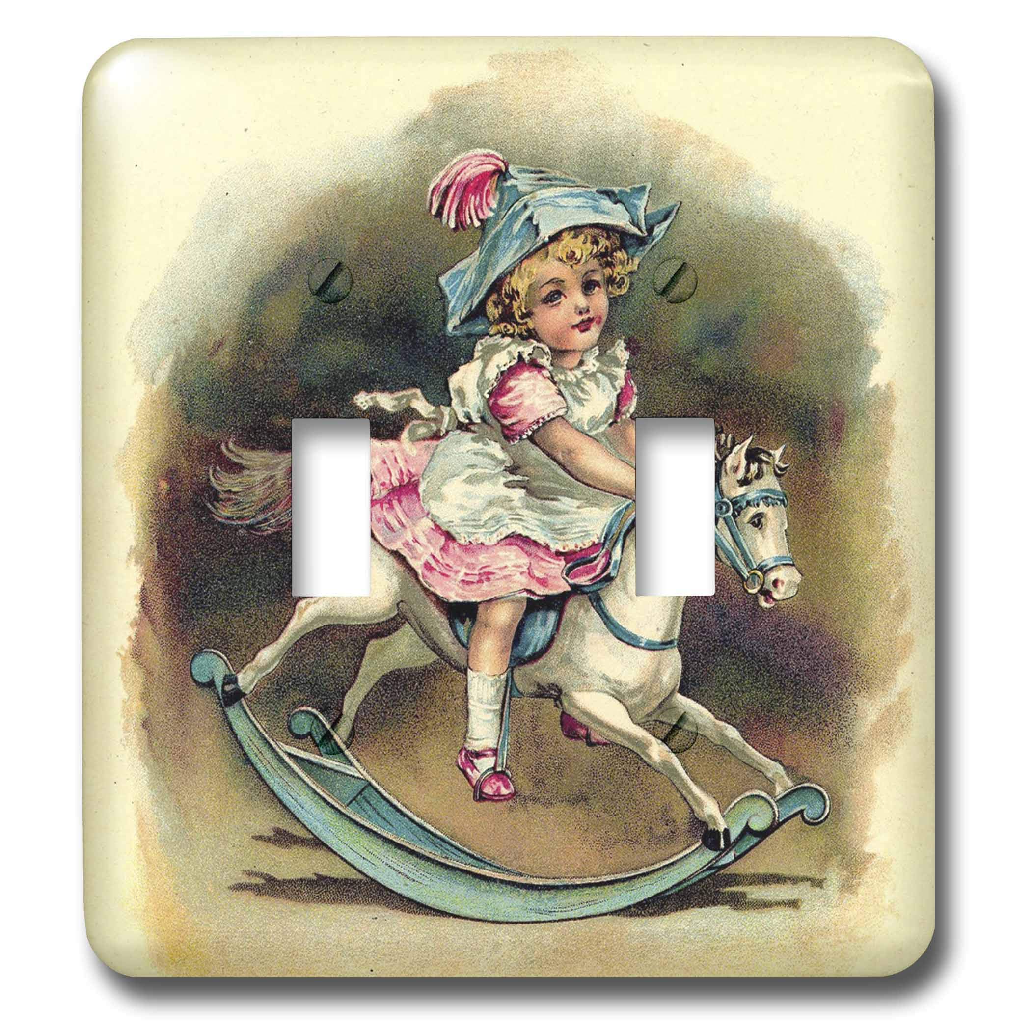 3D Rose Sweet Girl on Rocking Horse Toggle Switch - Multicolor Decorative Light Switch Cover for Nursery, Kids Room & Home Decor