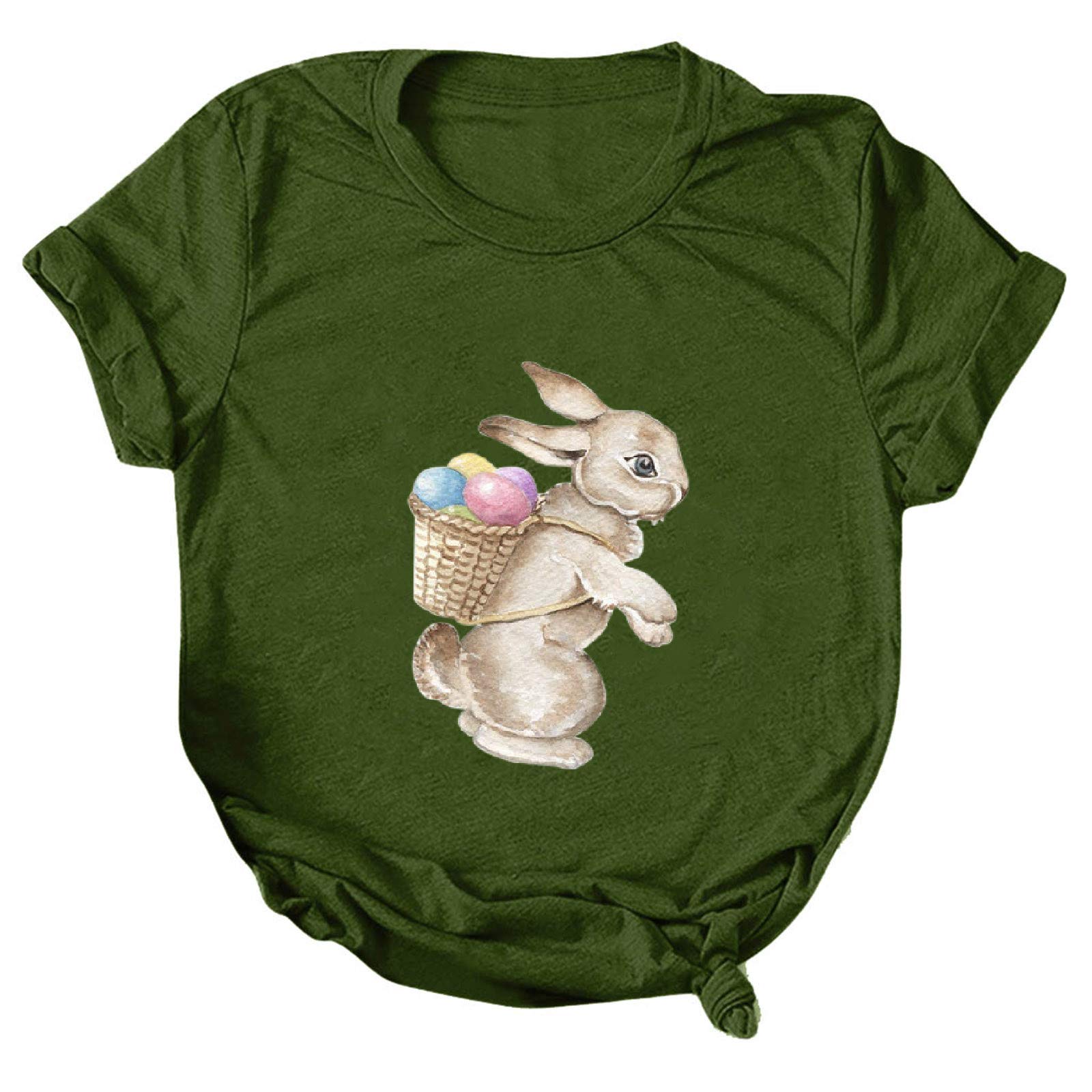 Littleice Women's Summer Casual Short Sleeve T-Shirt - Round Neck Printed Blouse for Easter & Everyday Wear | Lightweight Comfortable Top for Outings, Work & Vacation
