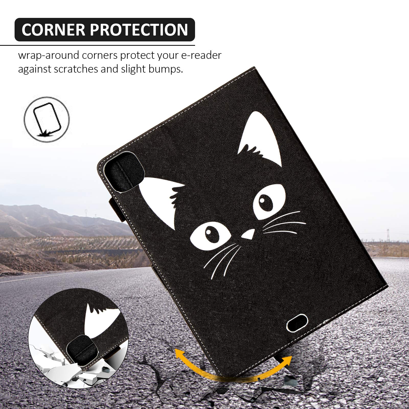 Dteck PU Leather iPad Air 11''/iPad Pro 11'' Case (1st-5th Gen) - Multi-Angle Stand Folio with Auto Wake/Sleep & Card Slots | Protective Cover for Work, School & Travel | Black Cat Design