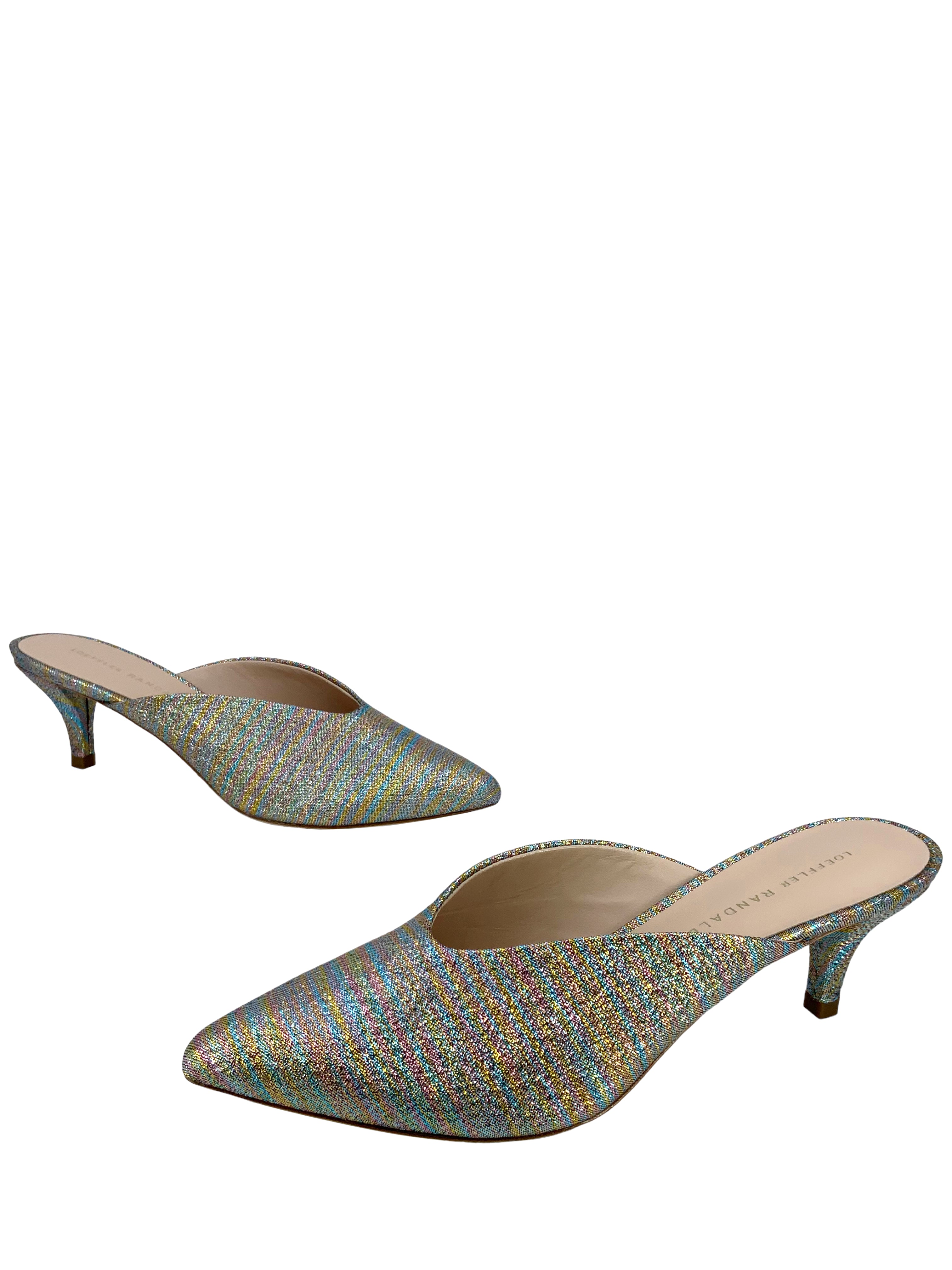 Loeffler Randall Juno Metallic Kitten Heel Mules - Women's Size 7.5 | Elegant Slip-On Shoes for Parties, Weddings & Office Wear