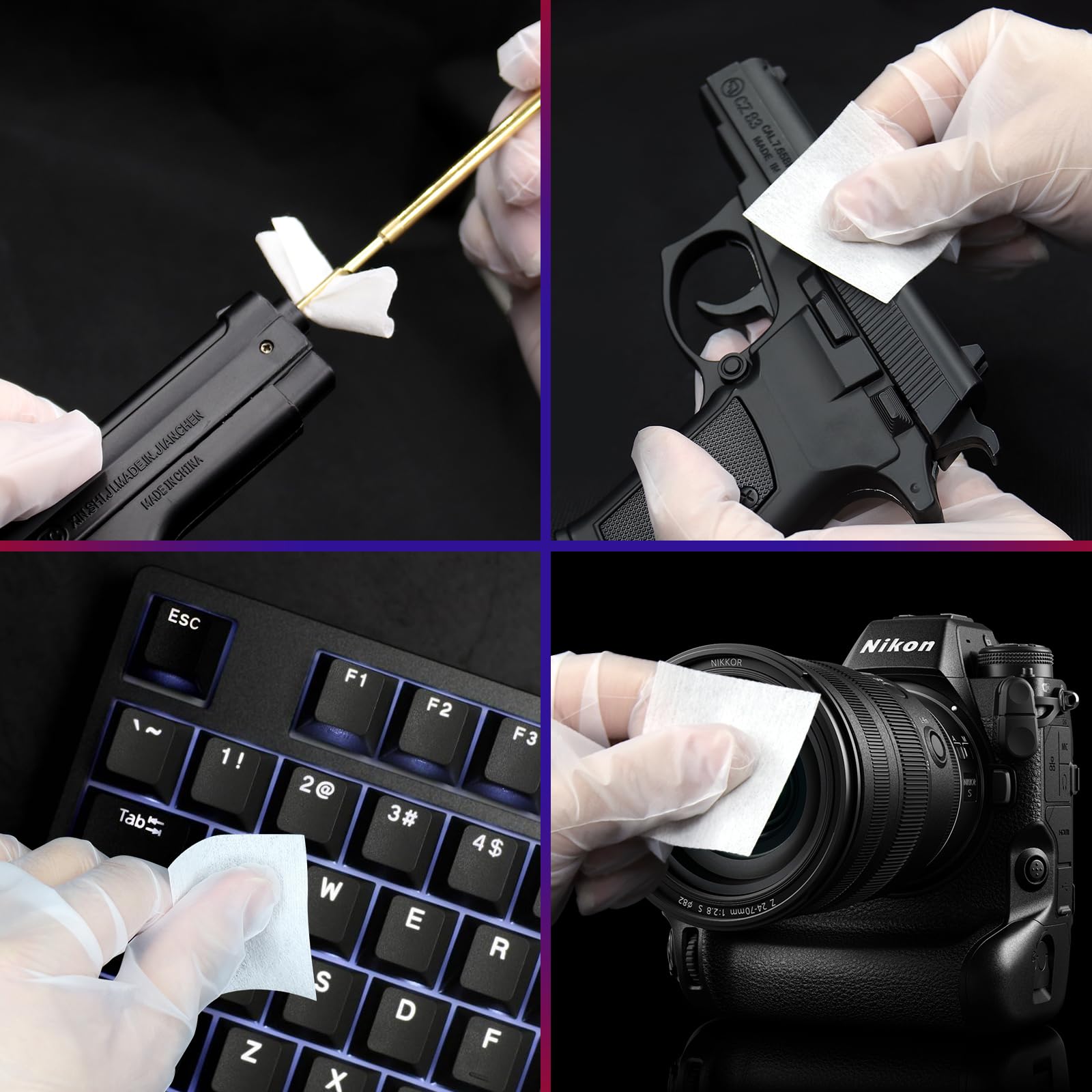 Premium Cotton Gun Cleaning Patches & Lint-Free Cloth - Universal Firearm Cleaning Kit with 1000/2000 Patches & 1/2/4 Bottles 30ml CLP Oil - Ideal for Rifle, Pistol & Shotgun Maintenance at Home or Range