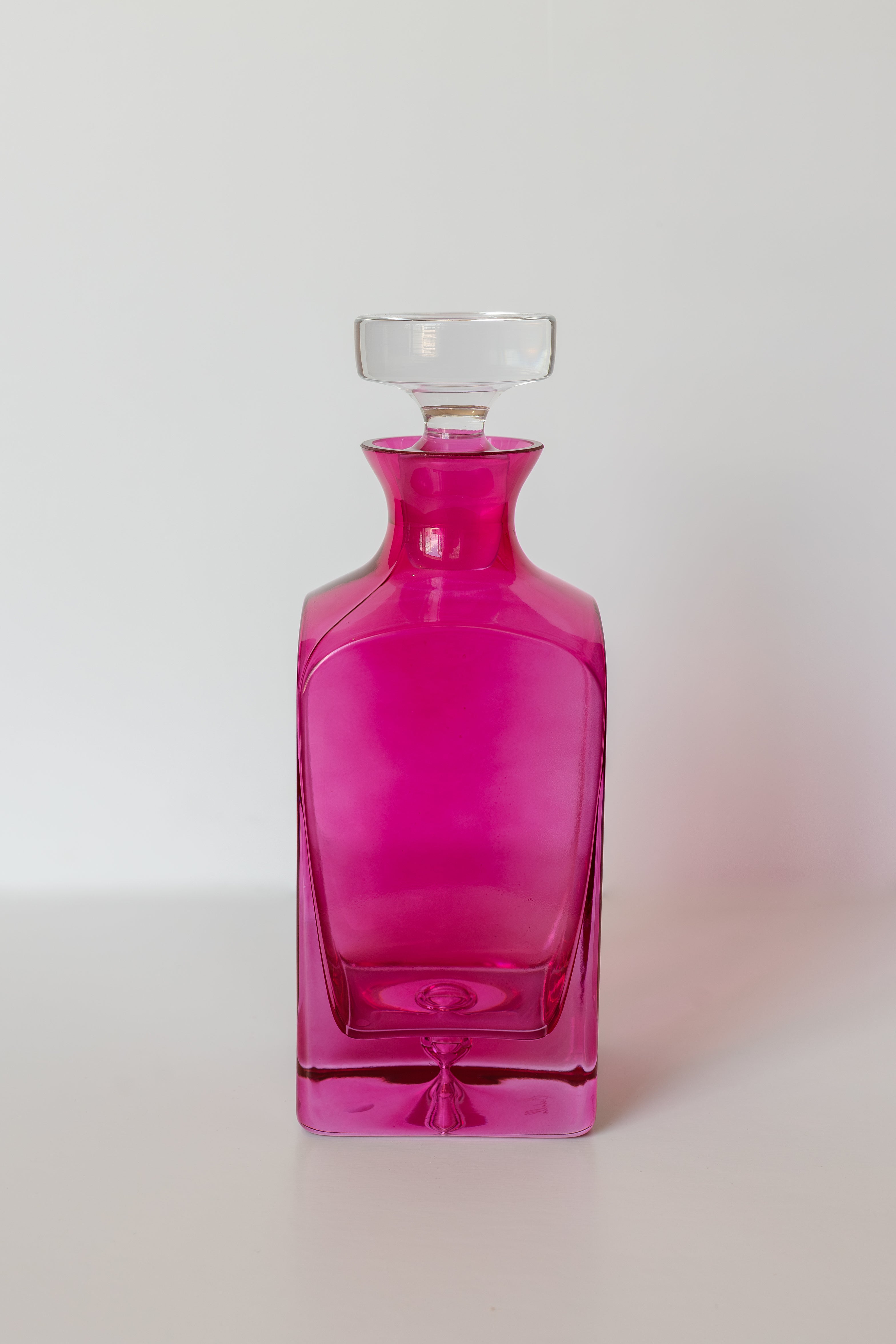 Elegant Estelle Colored Glass Decanter Set - Vintage Fuchsia Wine Decanter for Home Bar, Wedding Gift & Dinner Party Accessories